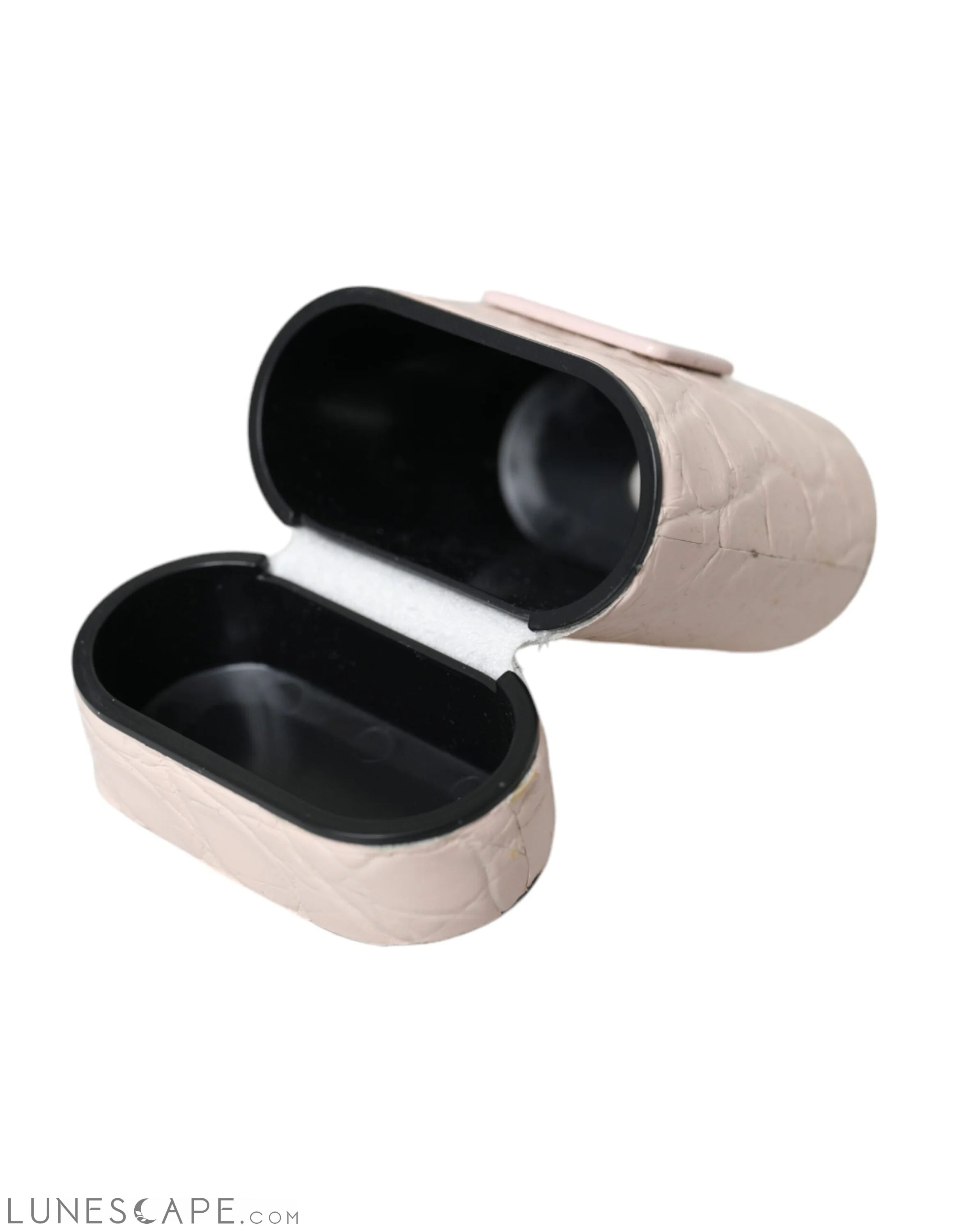 Dolce & Gabbana Light Pink Leather Metal Logo Plaque Airpods Case LUNESCAPE