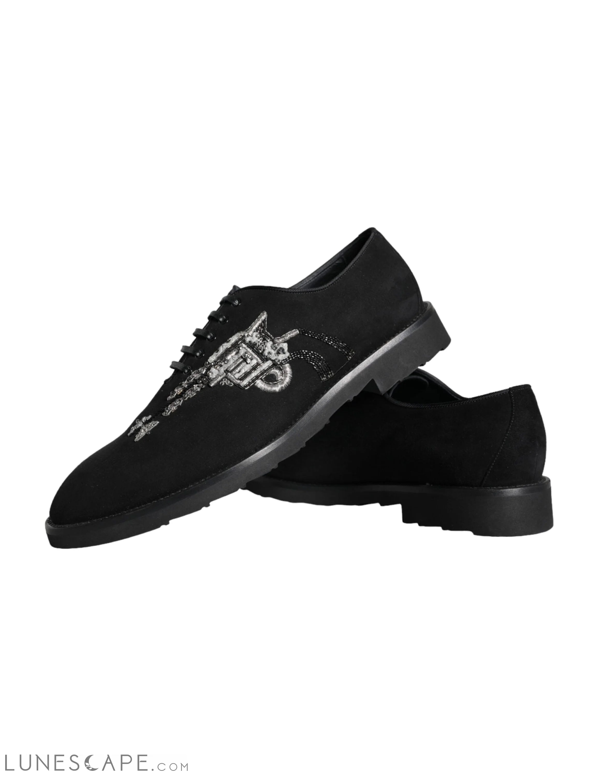 Dolce & Gabbana Mens Black Suede Sicilia Lace Up Formal Shoes LUNESCAPE