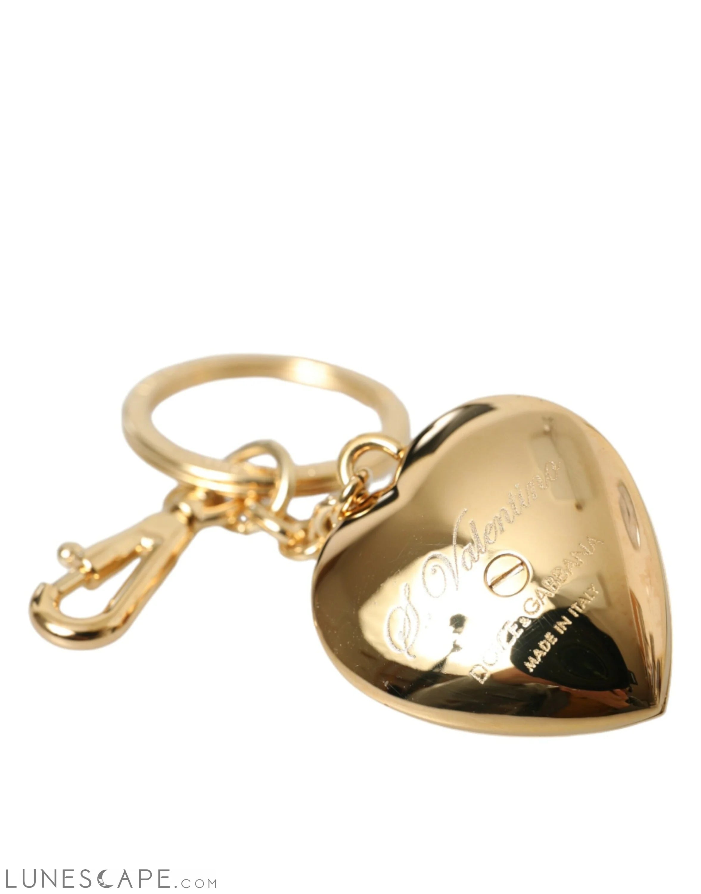 Dolce & Gabbana Metallic Gold Brass Heart Floral Pendant Keychain Keyring LUNESCAPE
