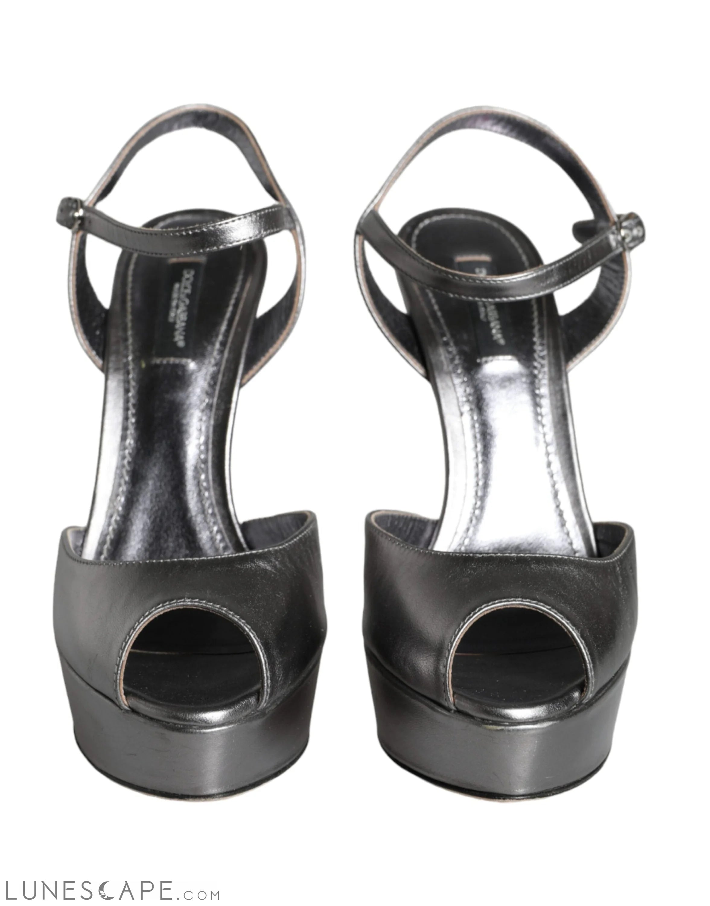 Dolce & Gabbana Metallic Silver Leather Keira Platform Sandals Shoes LUNESCAPE