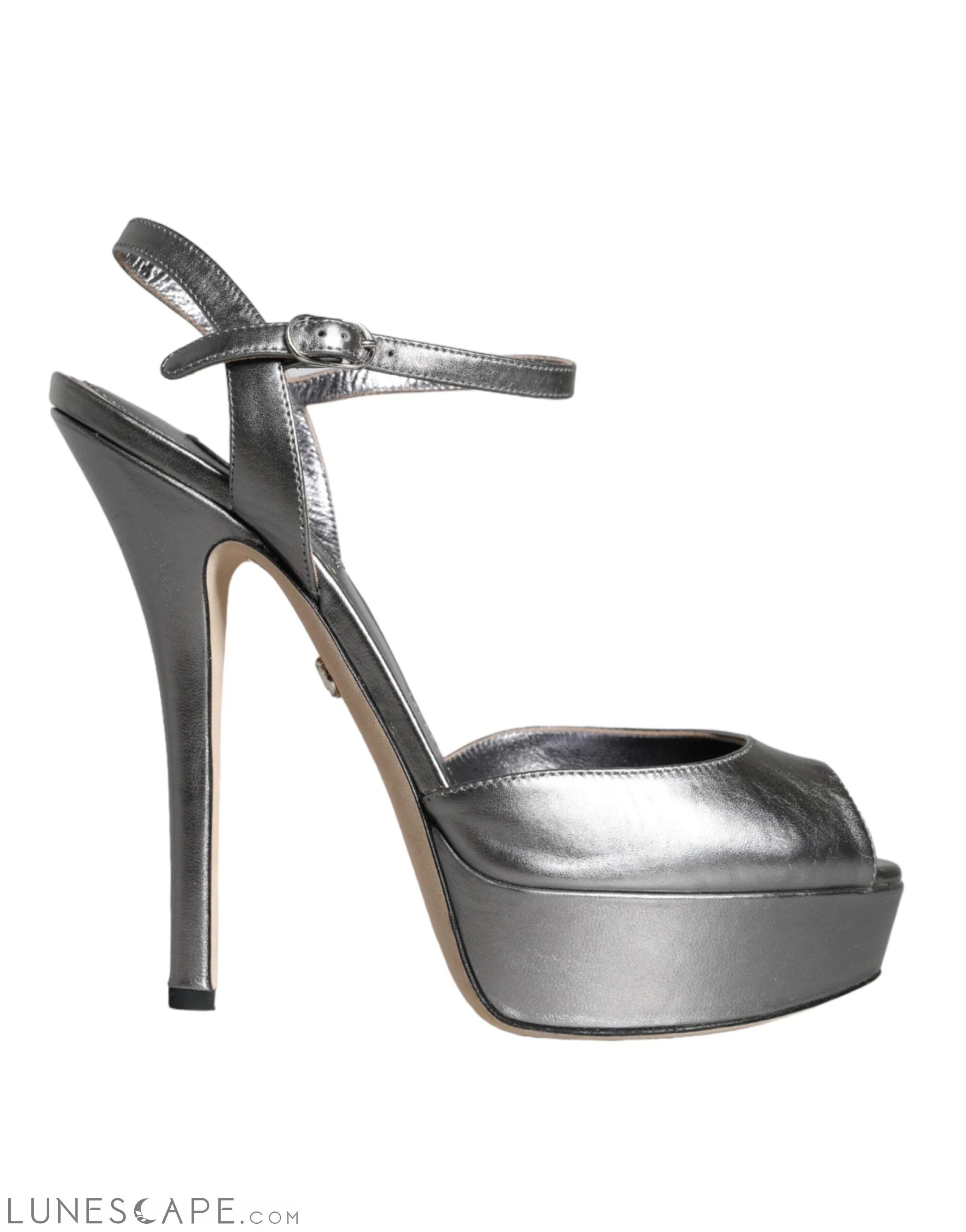 Dolce & Gabbana Metallic Silver Leather Keira Platform Sandals Shoes LUNESCAPE