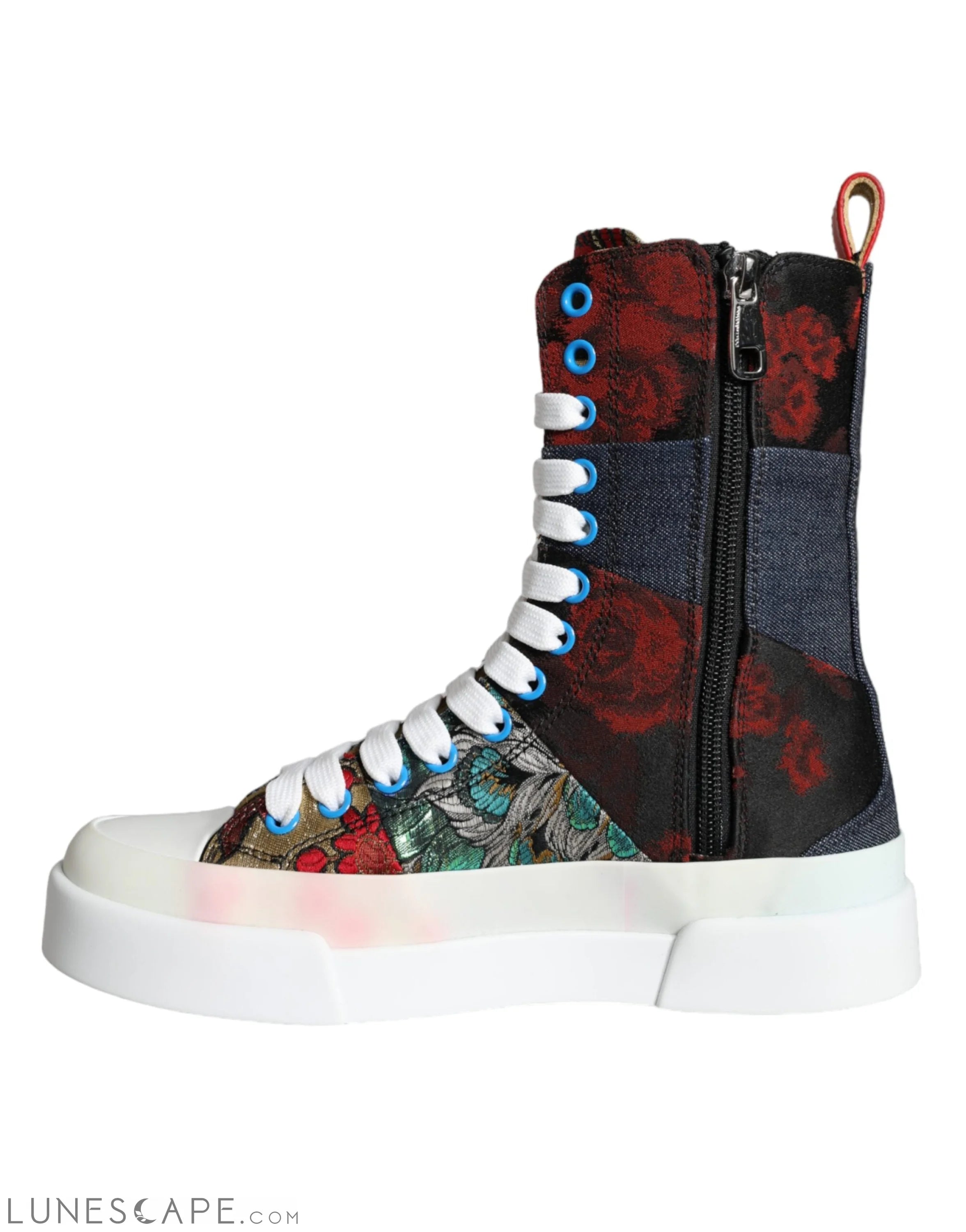 Dolce & Gabbana Multicolor Patchwork Logo High Top Sneakers Shoes LUNESCAPE