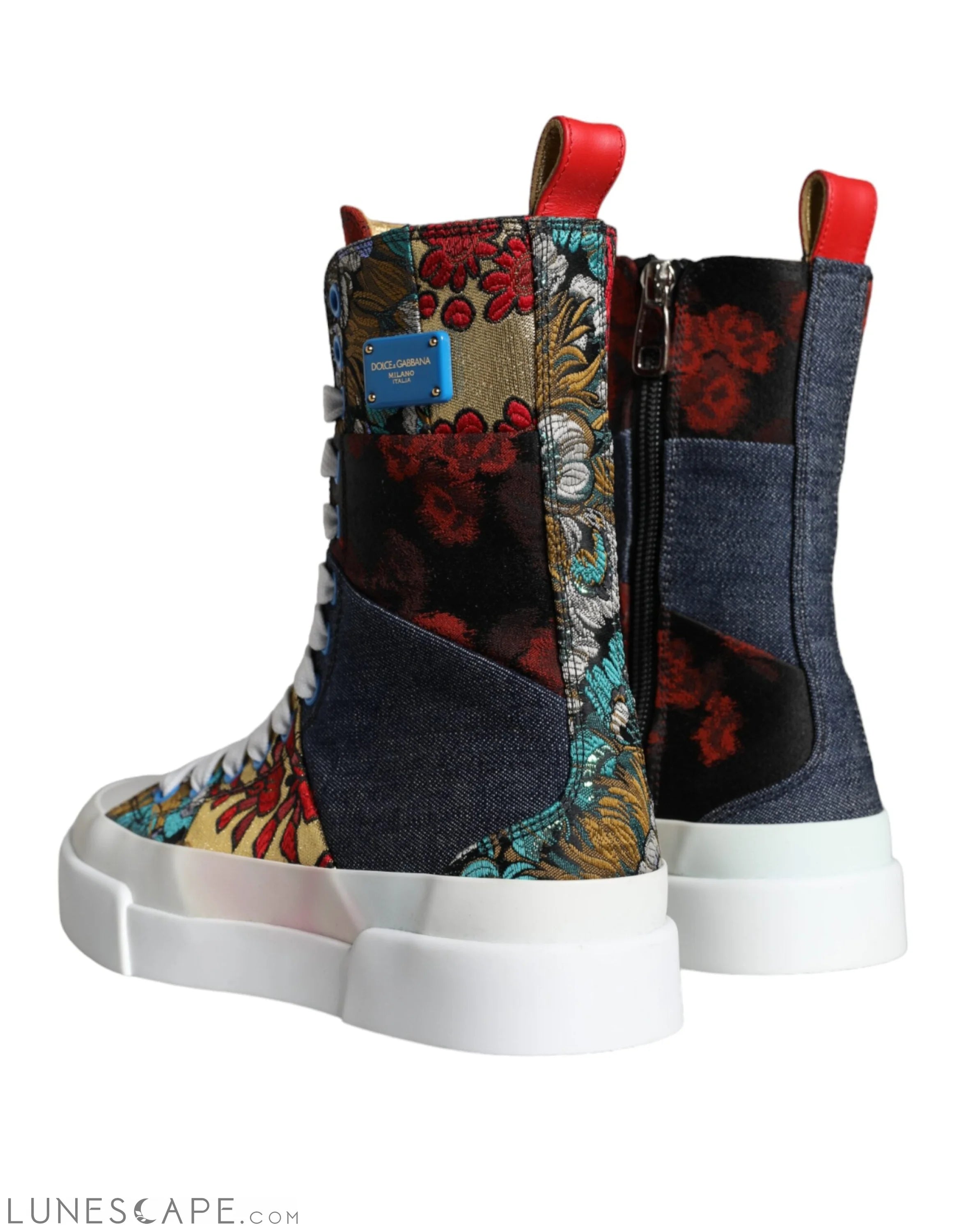 Dolce & Gabbana Multicolor Patchwork Logo High Top Sneakers Shoes LUNESCAPE