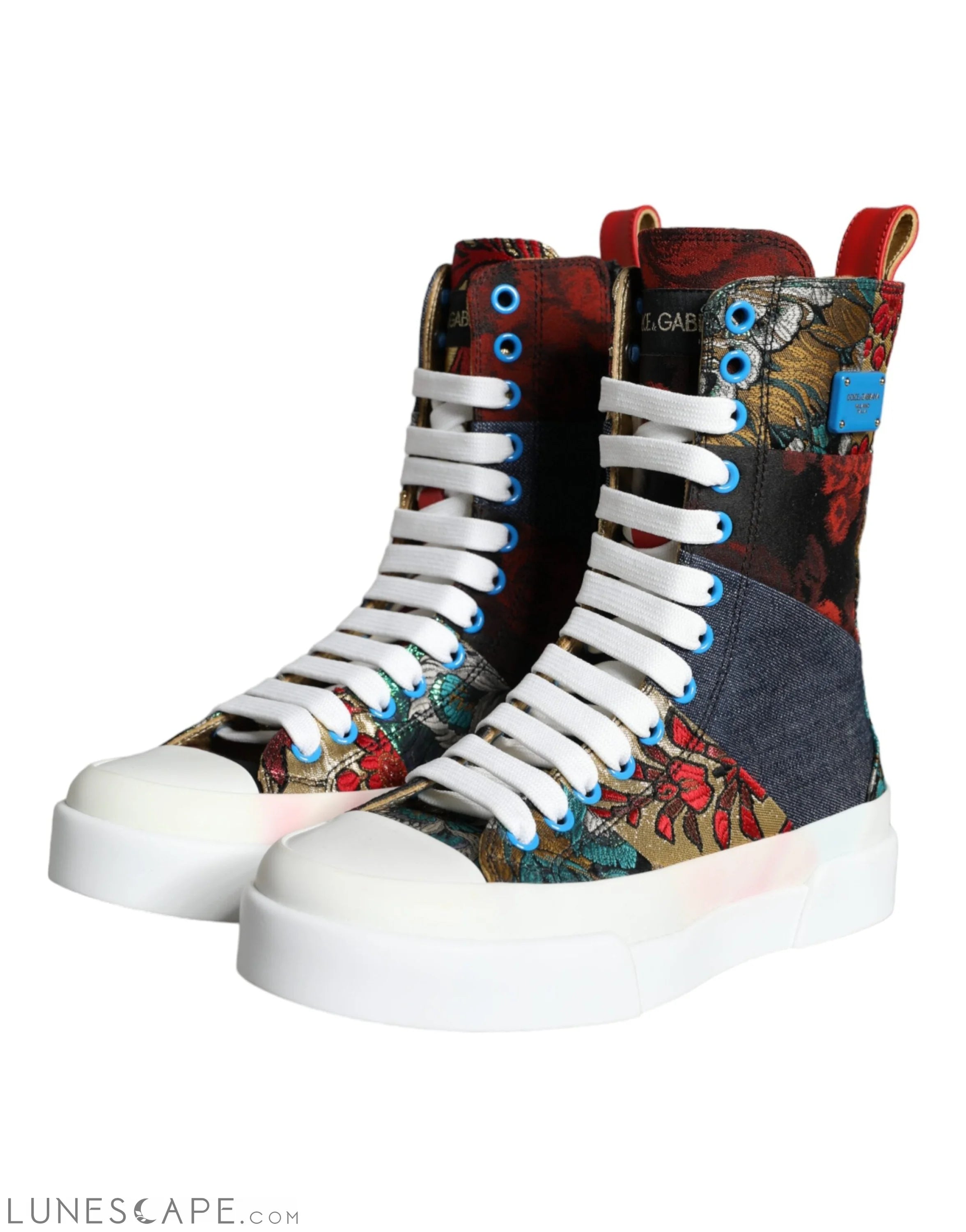 Dolce & Gabbana Multicolor Patchwork Logo High Top Sneakers Shoes LUNESCAPE