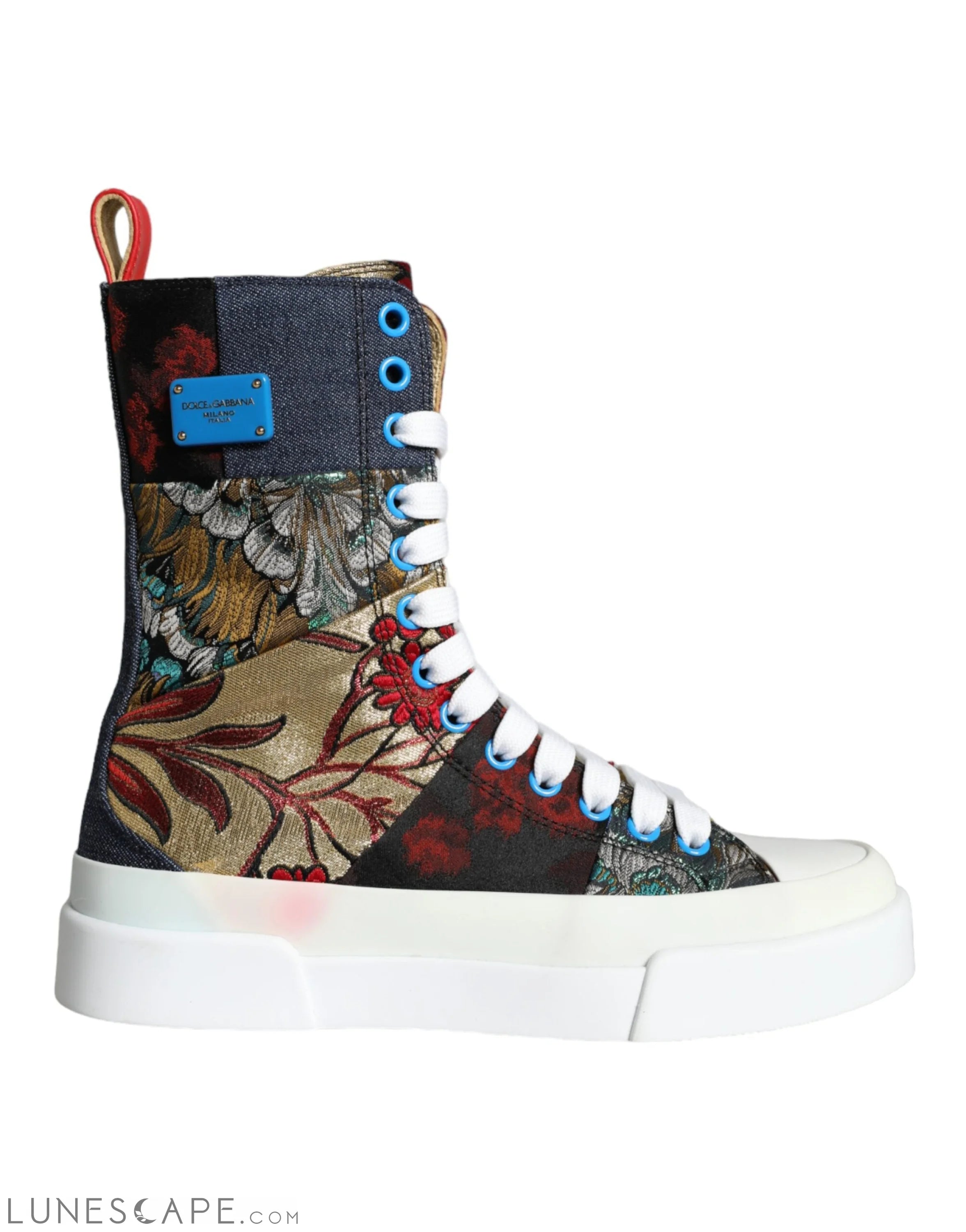 Dolce & Gabbana Multicolor Patchwork Logo High Top Sneakers Shoes LUNESCAPE