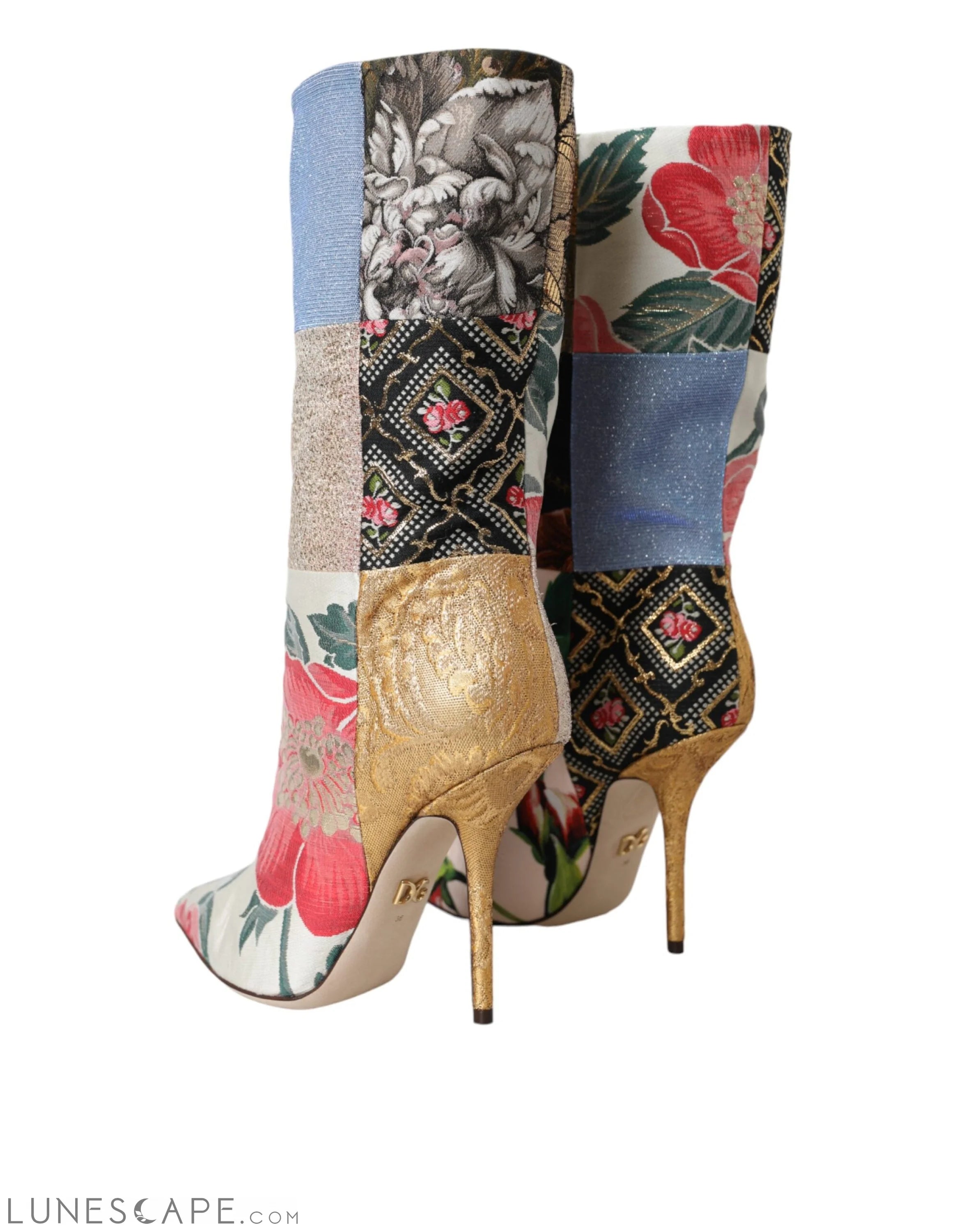 Dolce & Gabbana Multicolor Patchwork Print Heeled Boots LUNESCAPE