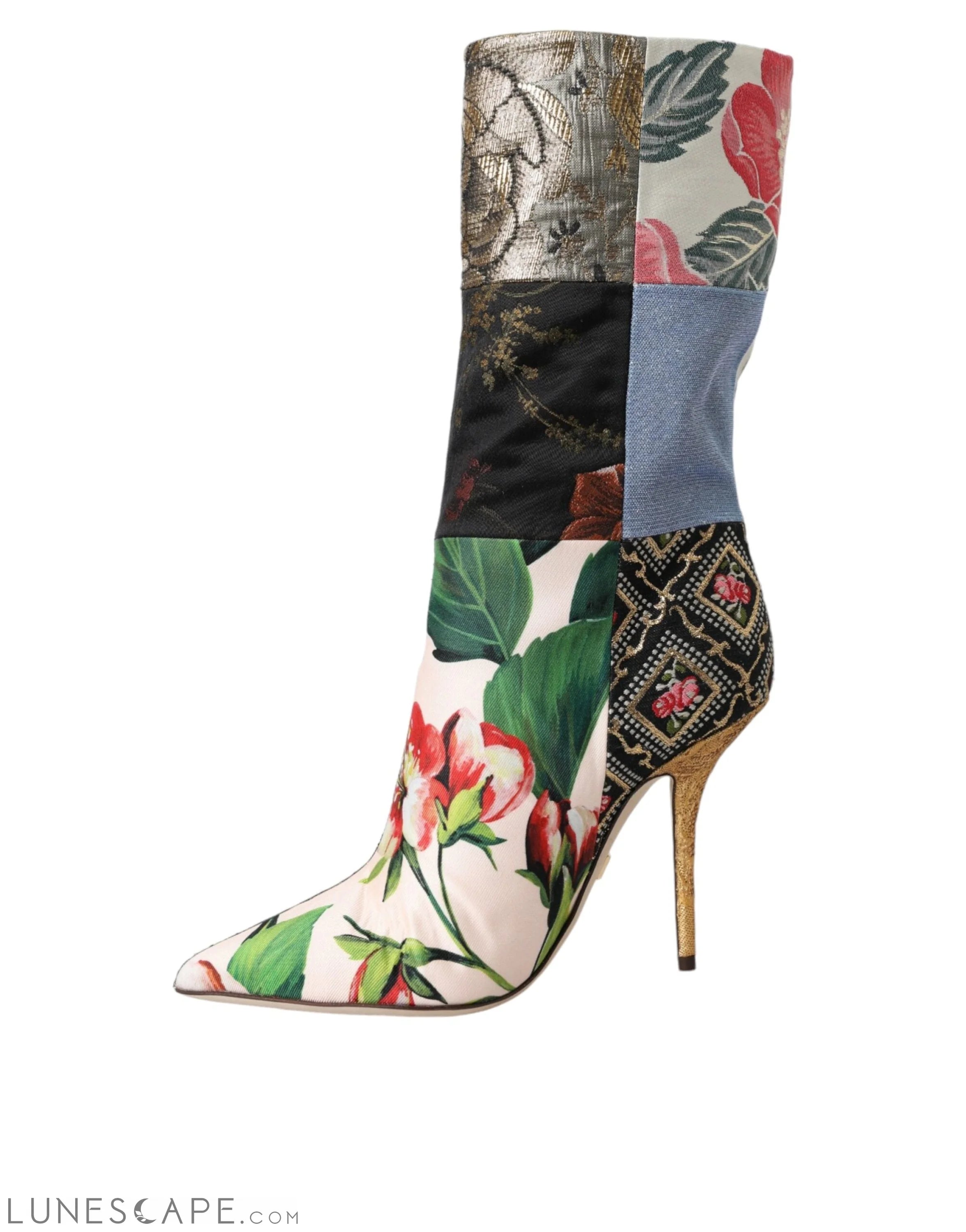 Dolce & Gabbana Multicolor Patchwork Print Heeled Boots LUNESCAPE