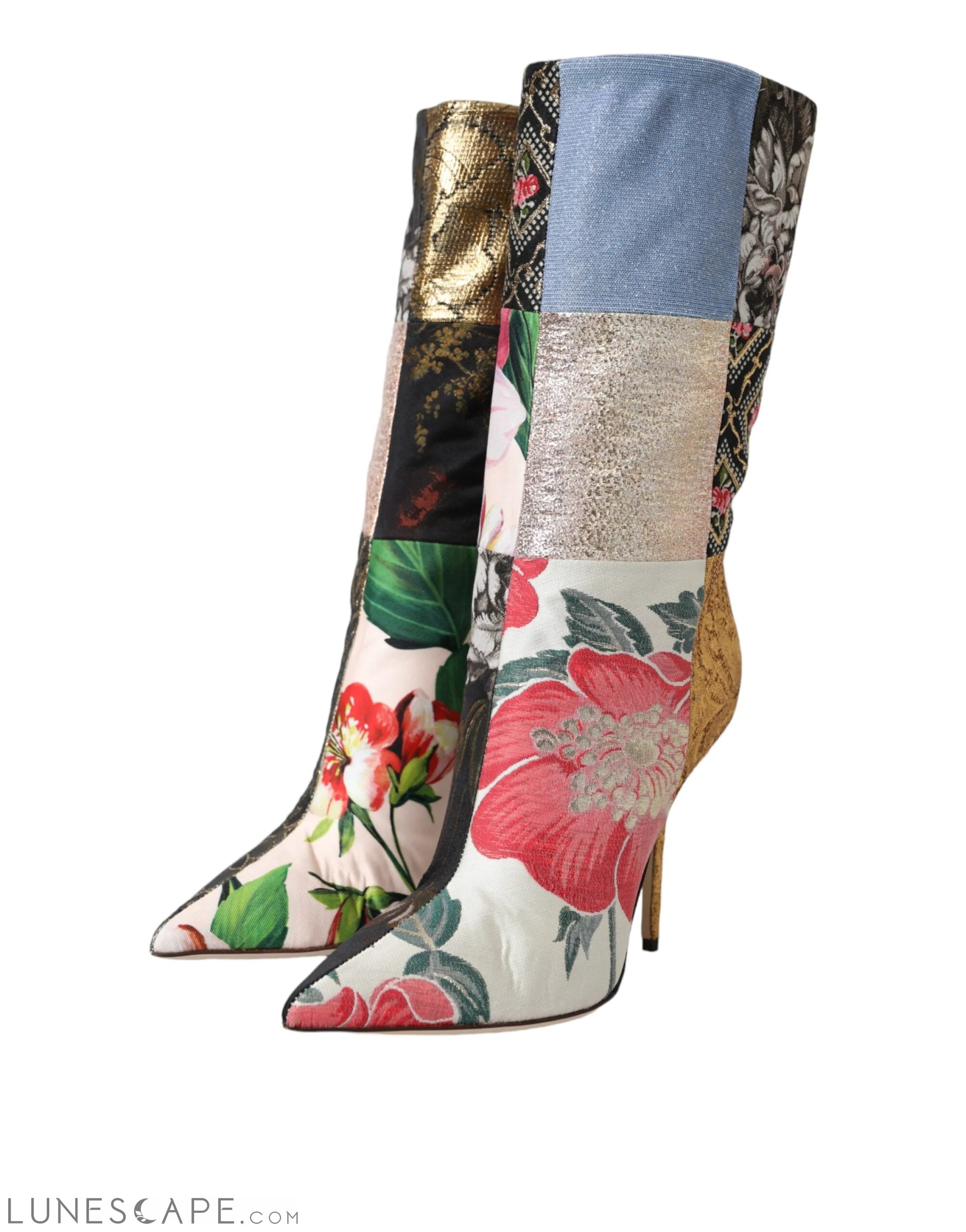 Dolce & Gabbana Multicolor Patchwork Print Heeled Boots LUNESCAPE