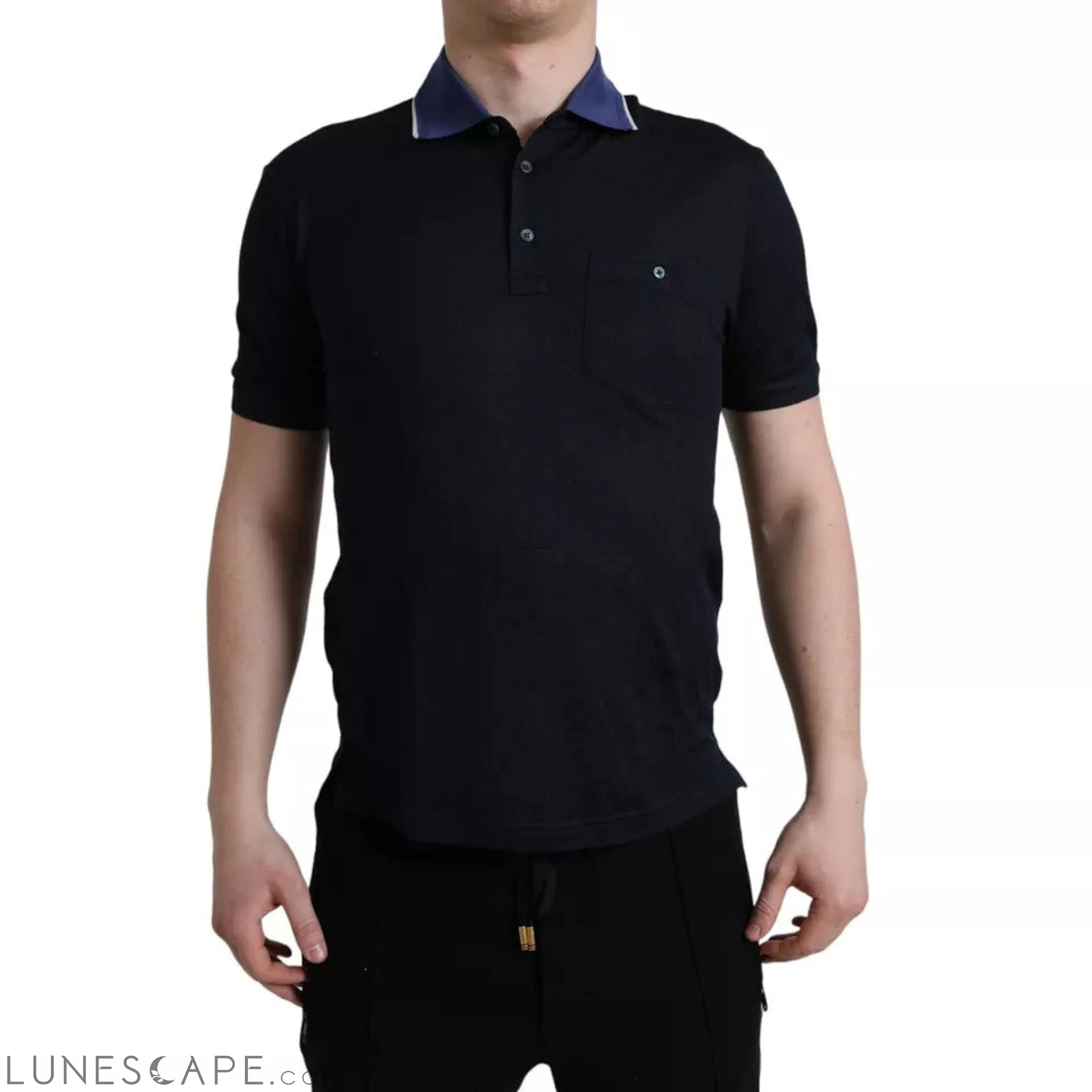 Dolce & Gabbana Navy Blue Collared Short Sleeve Polo T-shirt LUNESCAPE