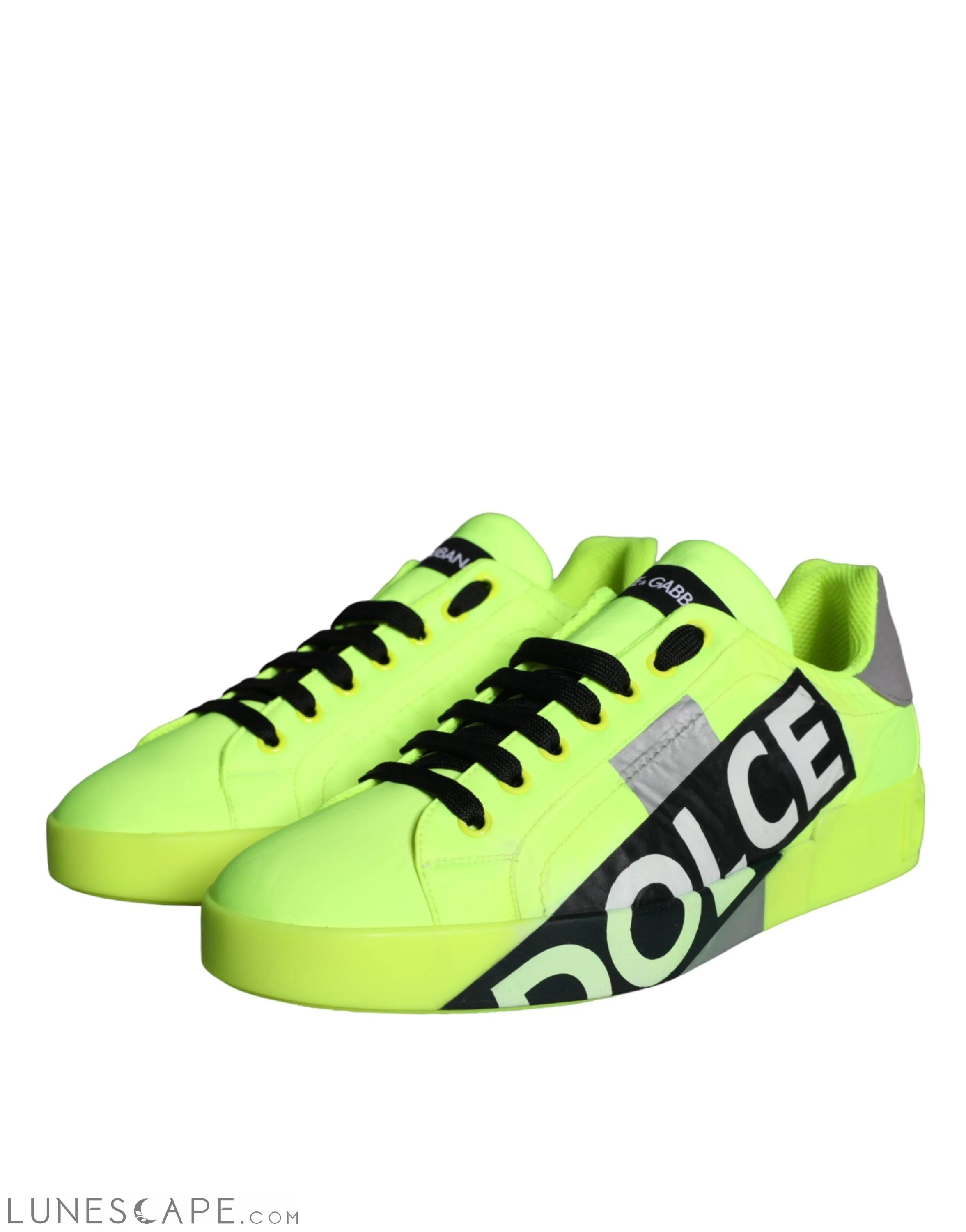 Dolce & Gabbana Neon Green Logo Tape Low Top Sneakers Shoes LUNESCAPE