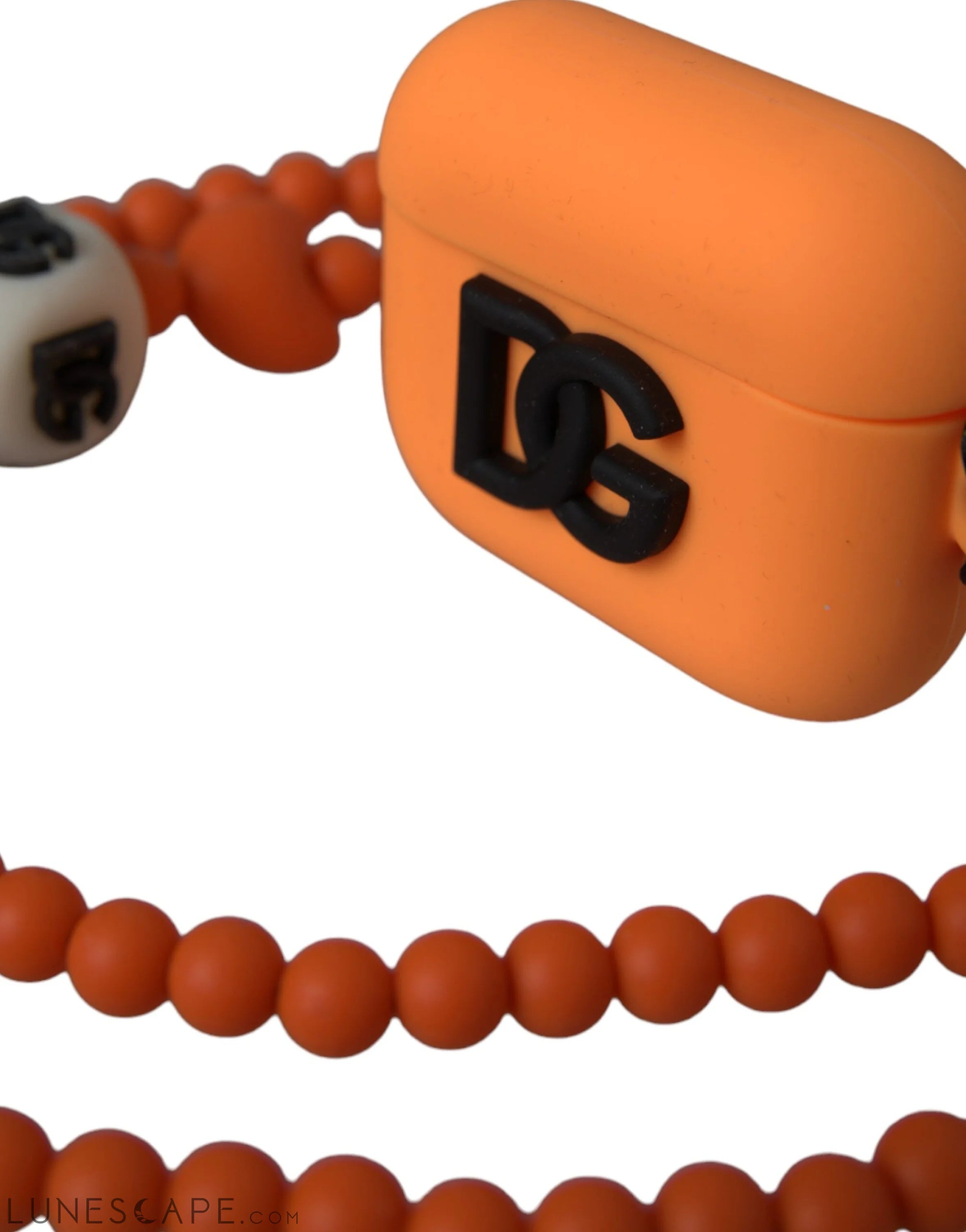 Dolce & Gabbana Orange Silicone Rubber Logo Beaded Strap Airpods Case LUNESCAPE