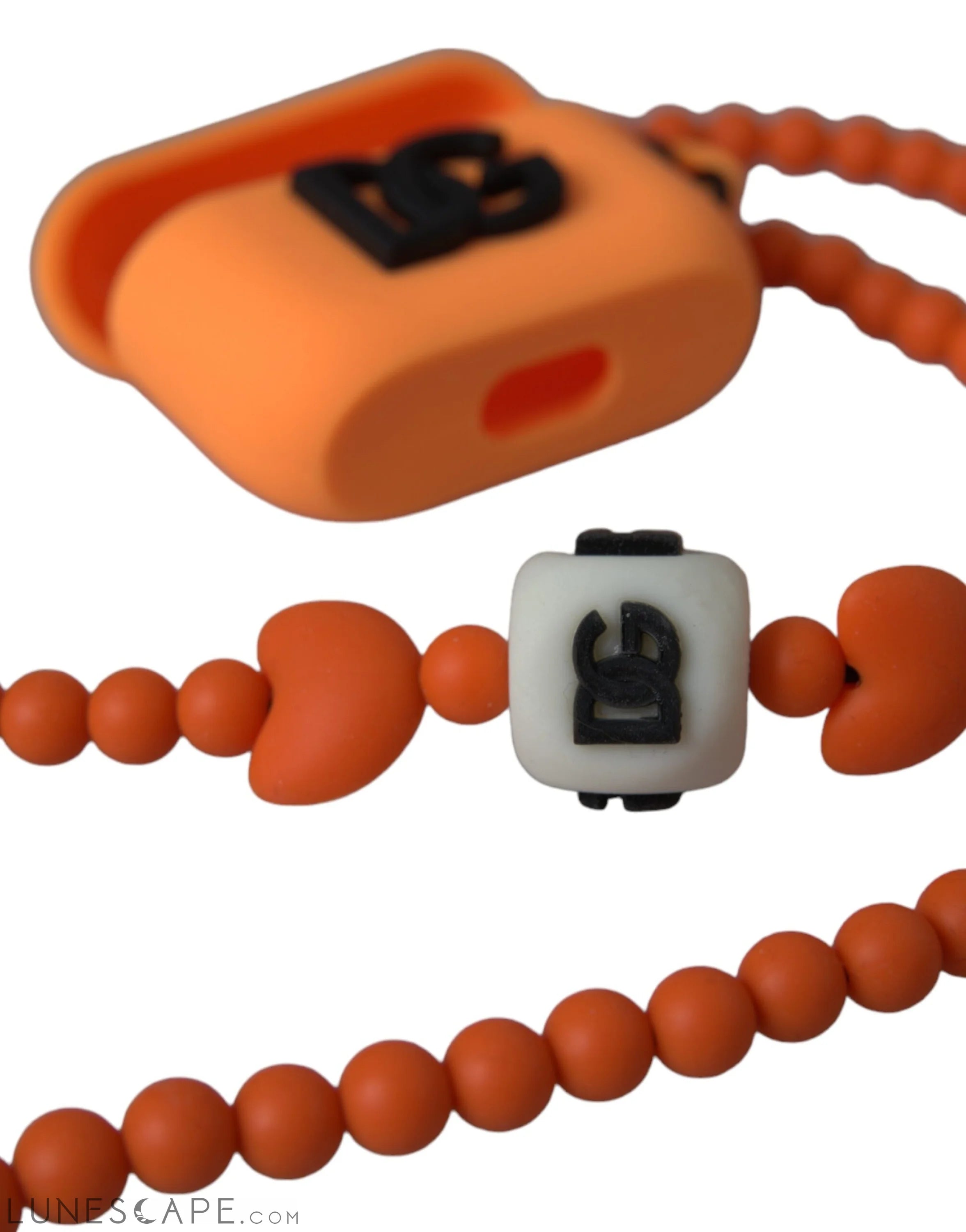 Dolce & Gabbana Orange Silicone Rubber Logo Beaded Strap Airpods Case LUNESCAPE