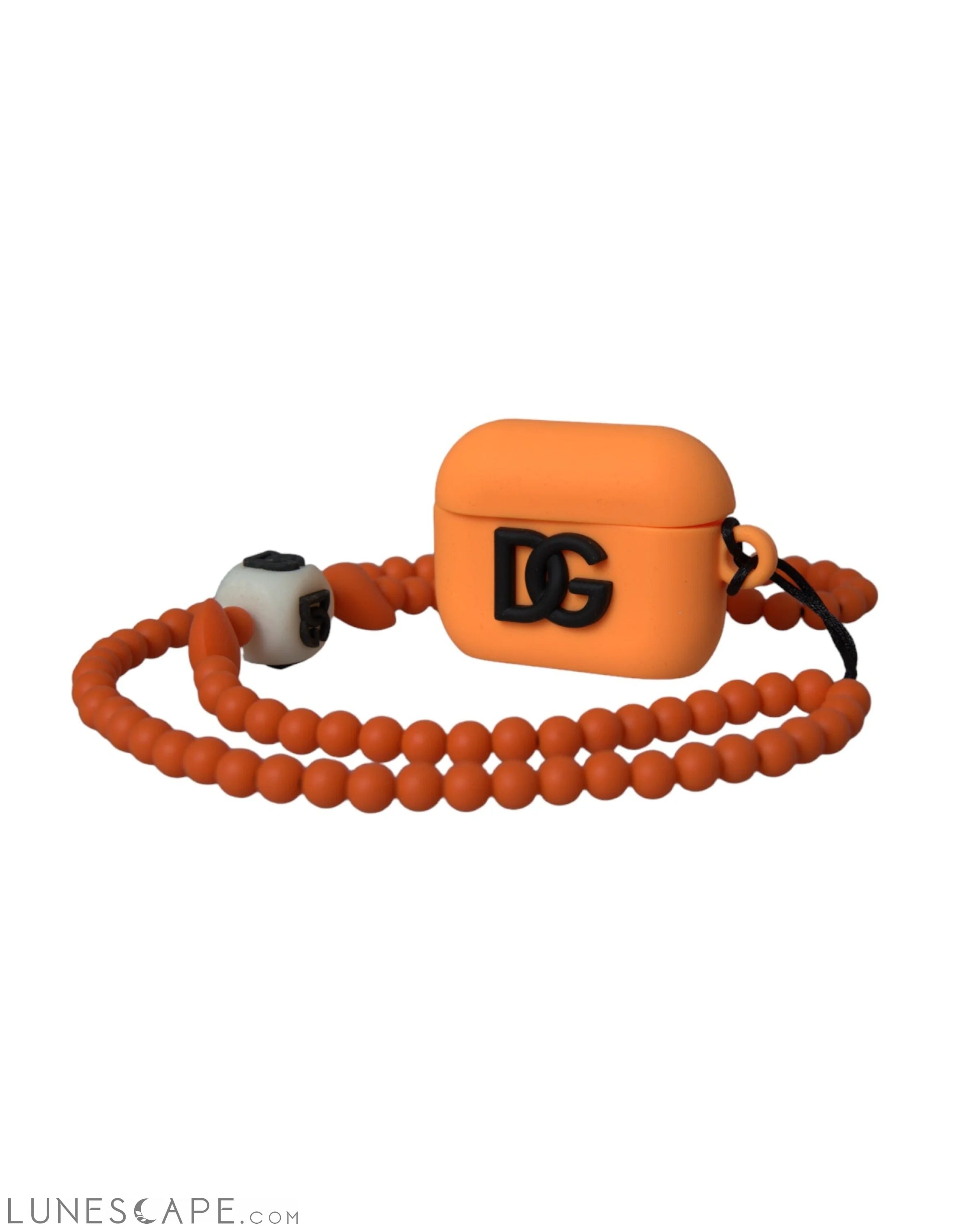 Dolce & Gabbana Orange Silicone Rubber Logo Beaded Strap Airpods Case LUNESCAPE