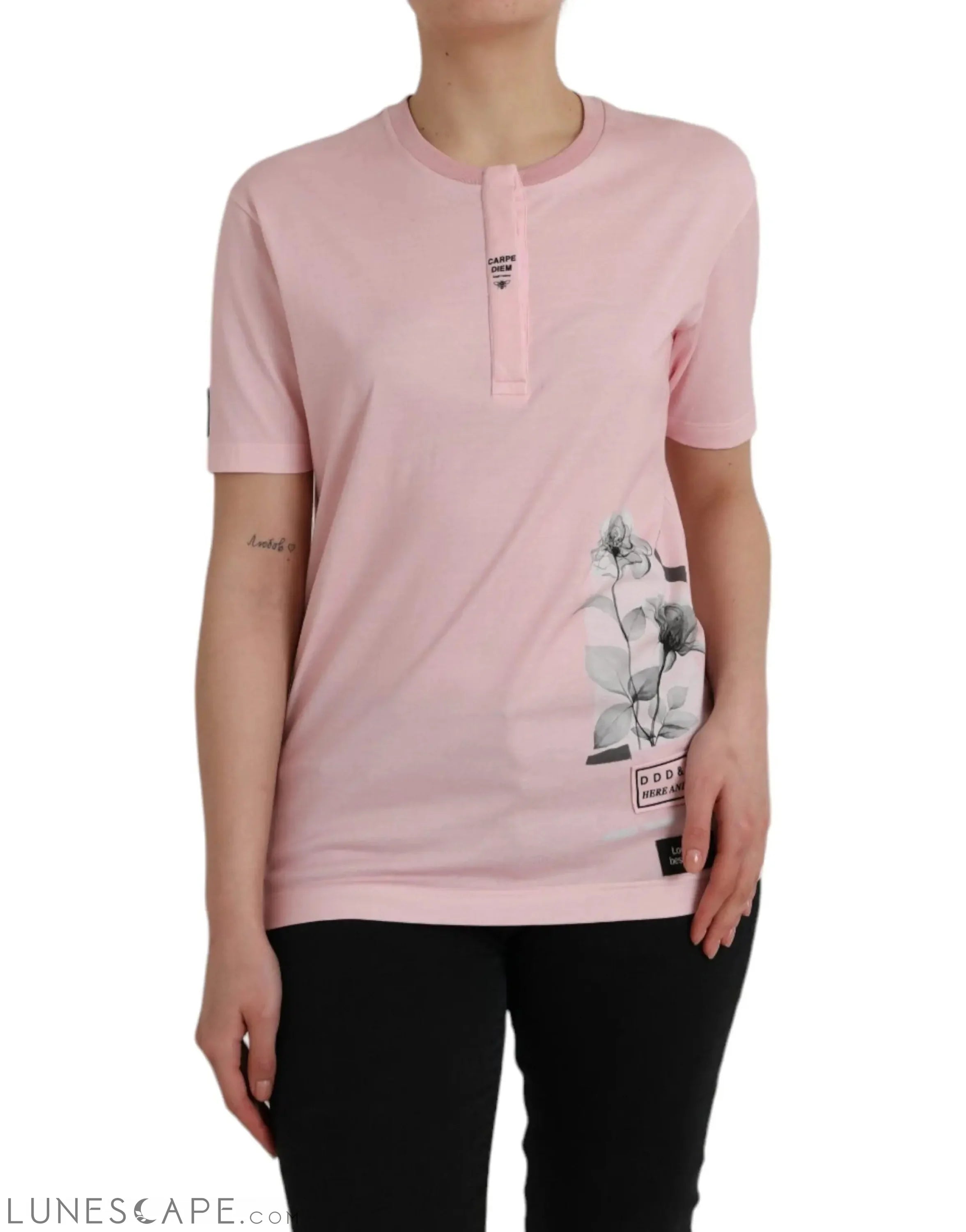 Dolce & Gabbana Pink Floral Print Cotton Short Sleeves T-shirt LUNESCAPE