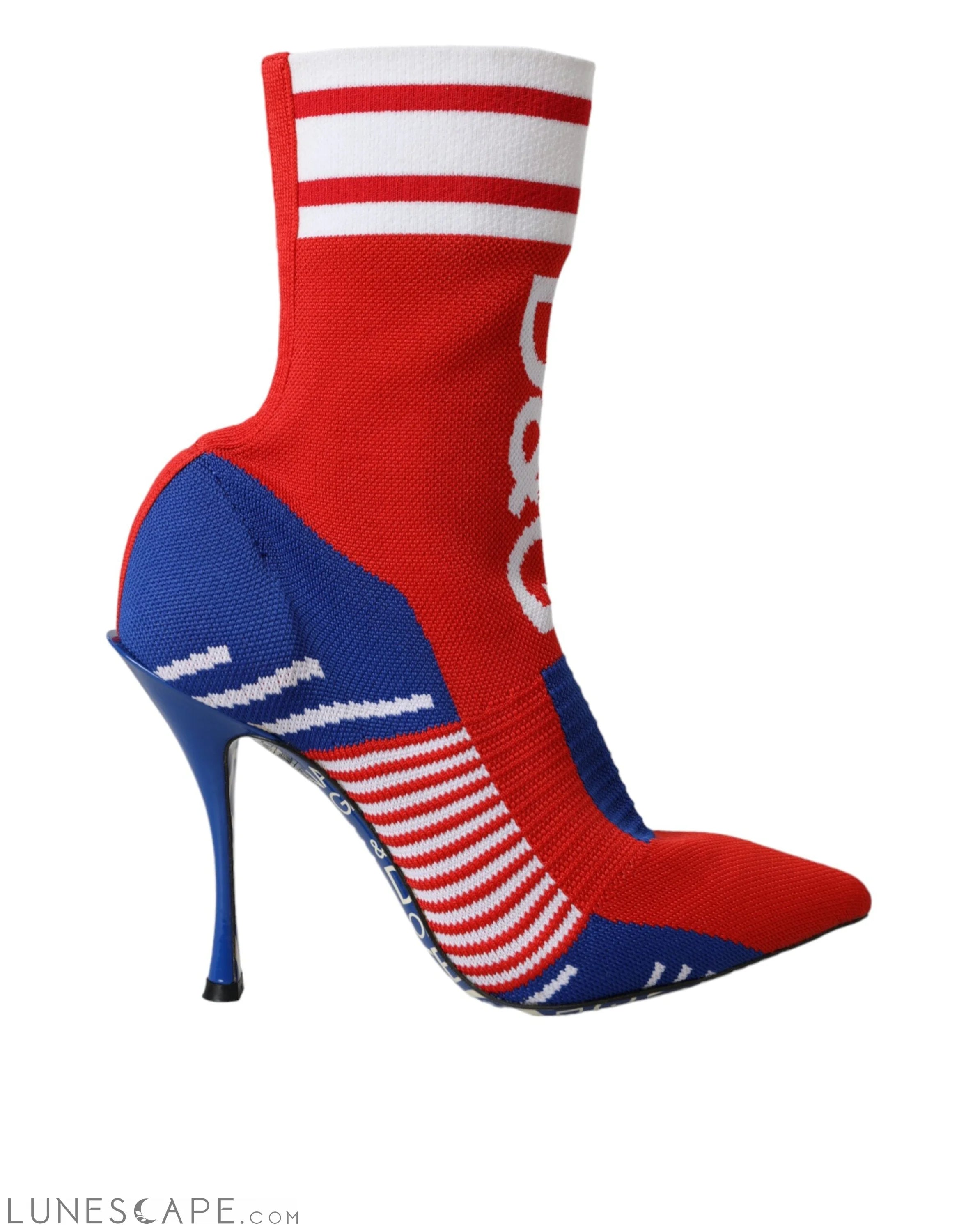 Dolce & Gabbana Red Blue Stretch Sock Style Short Logo Boots LUNESCAPE