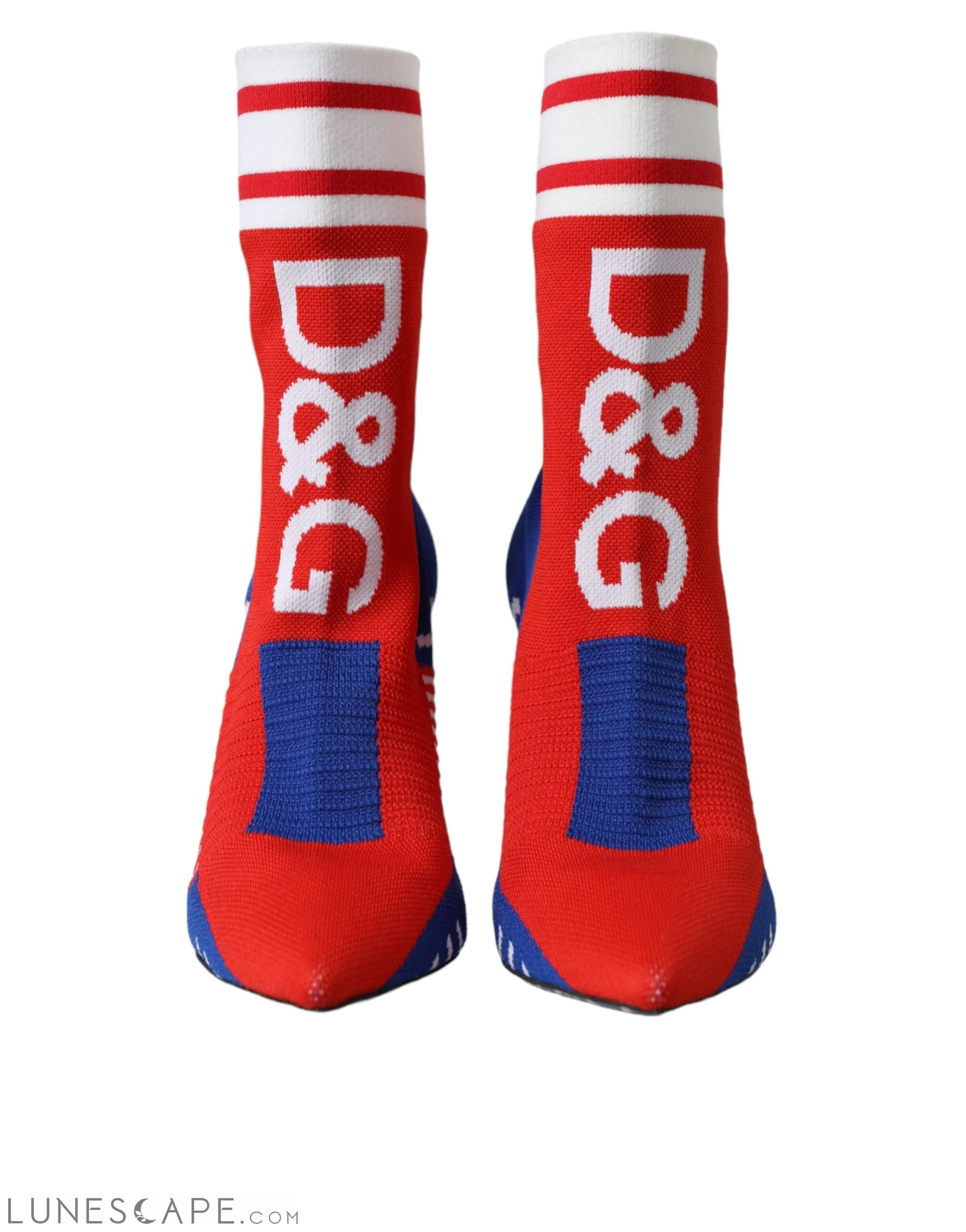 Dolce & Gabbana Red Blue Stretch Sock Style Short Logo Boots LUNESCAPE