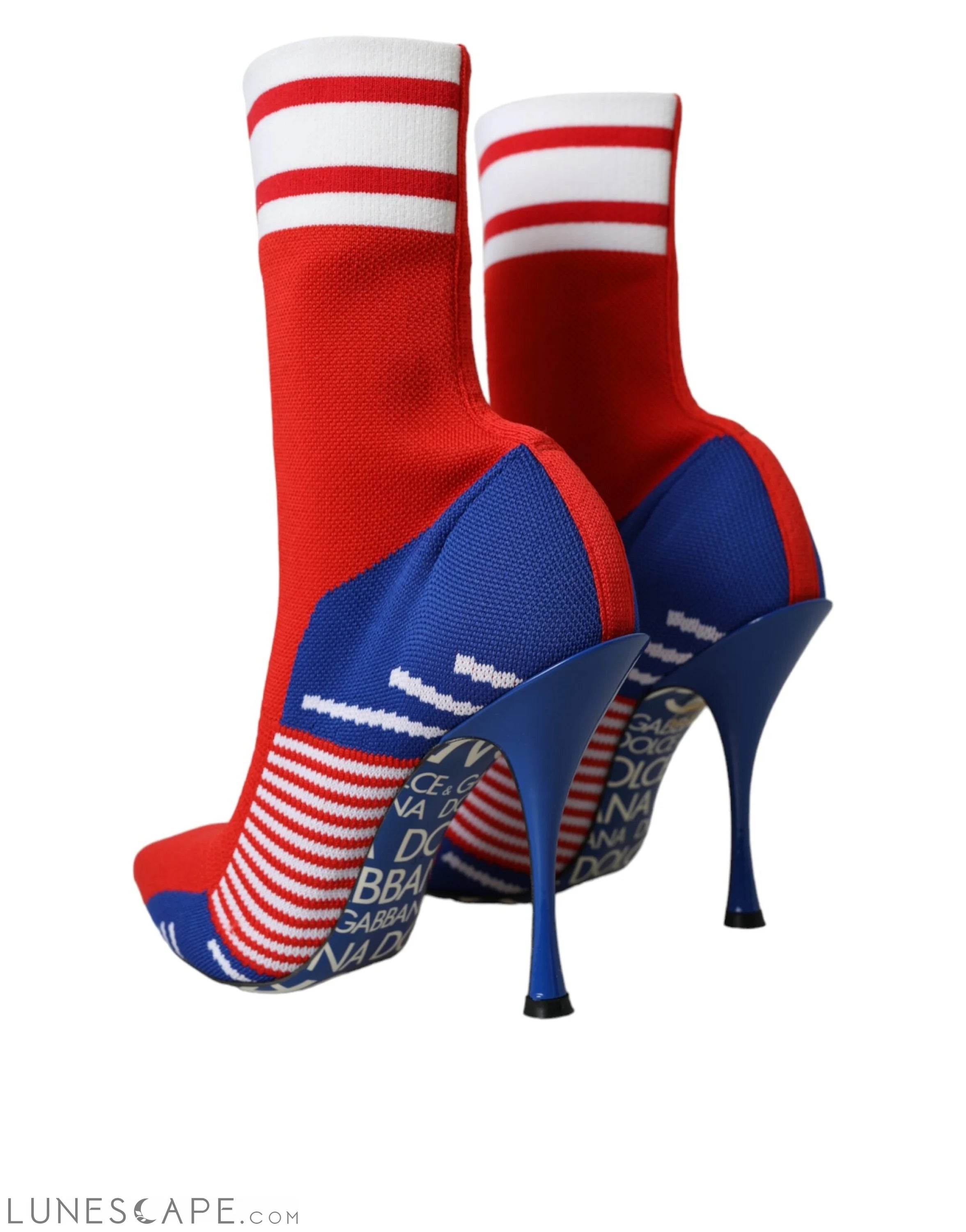 Dolce & Gabbana Red Blue Stretch Sock Style Short Logo Boots LUNESCAPE