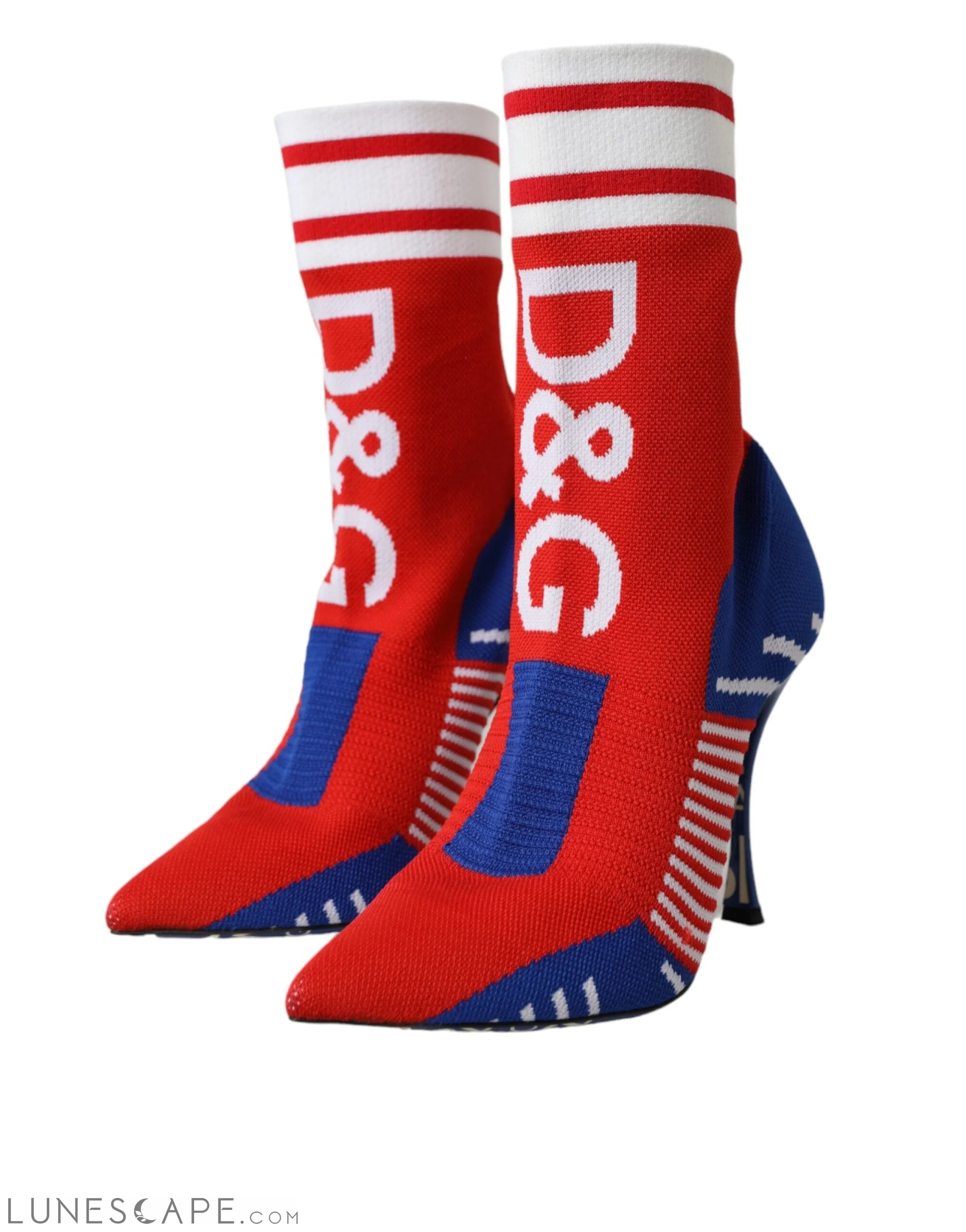 Dolce & Gabbana Red Blue Stretch Sock Style Short Logo Boots Size 6.5 / 37 LUNESCAPE