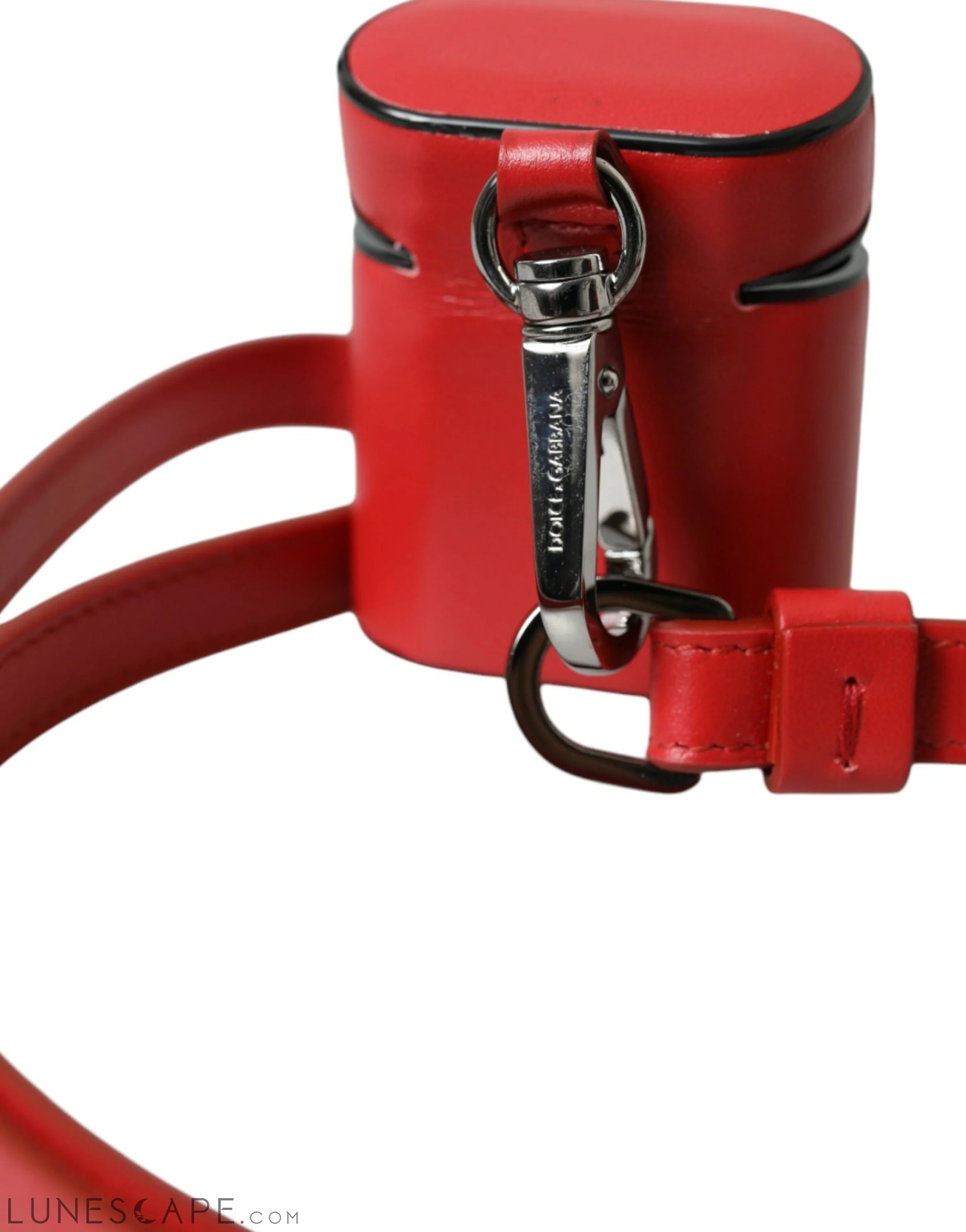 Dolce & Gabbana Red Calfskin Leather Logo Print Strap Men Airpods Case LUNESCAPE