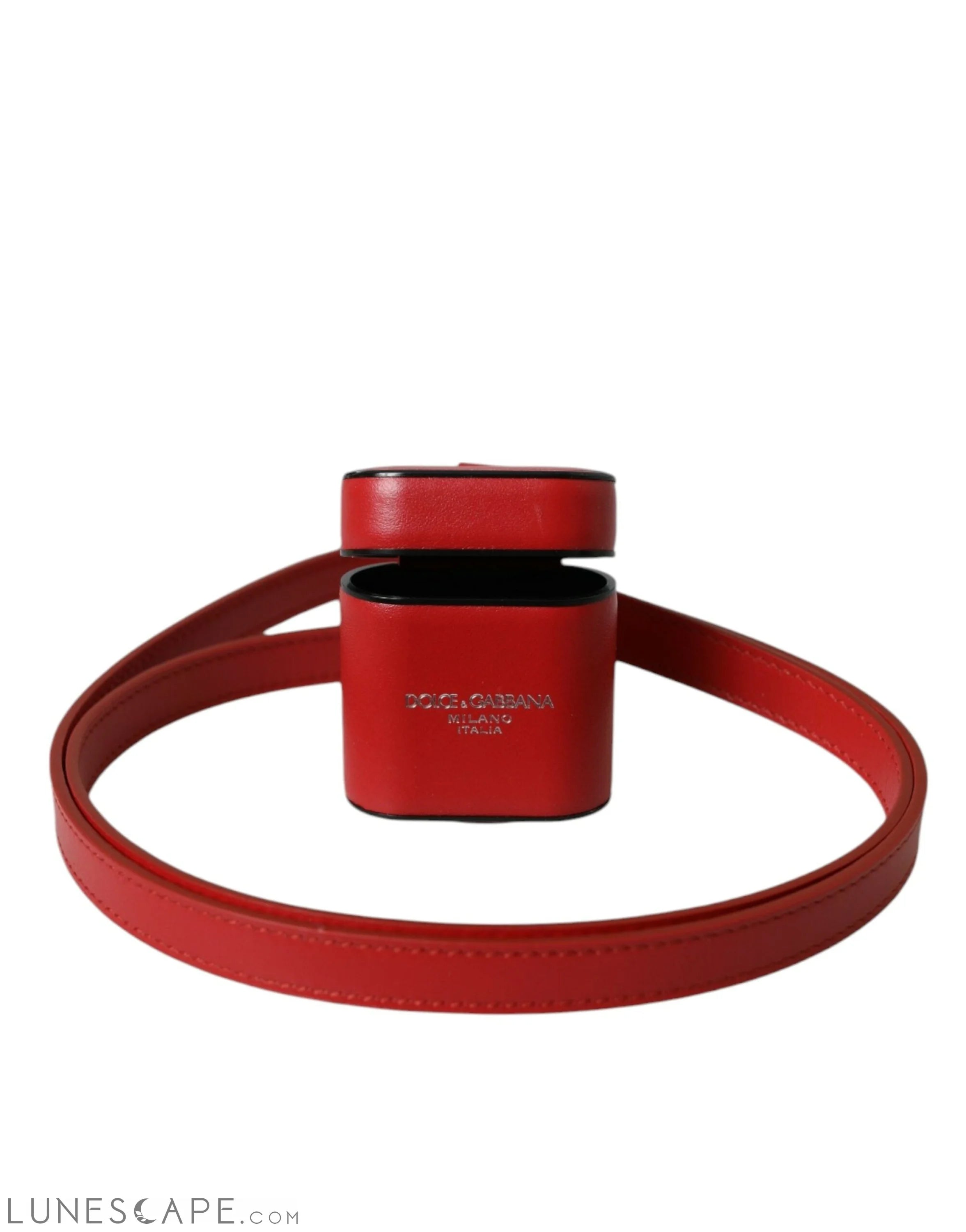 Dolce & Gabbana Red Calfskin Leather Logo Print Strap Men Airpods Case LUNESCAPE
