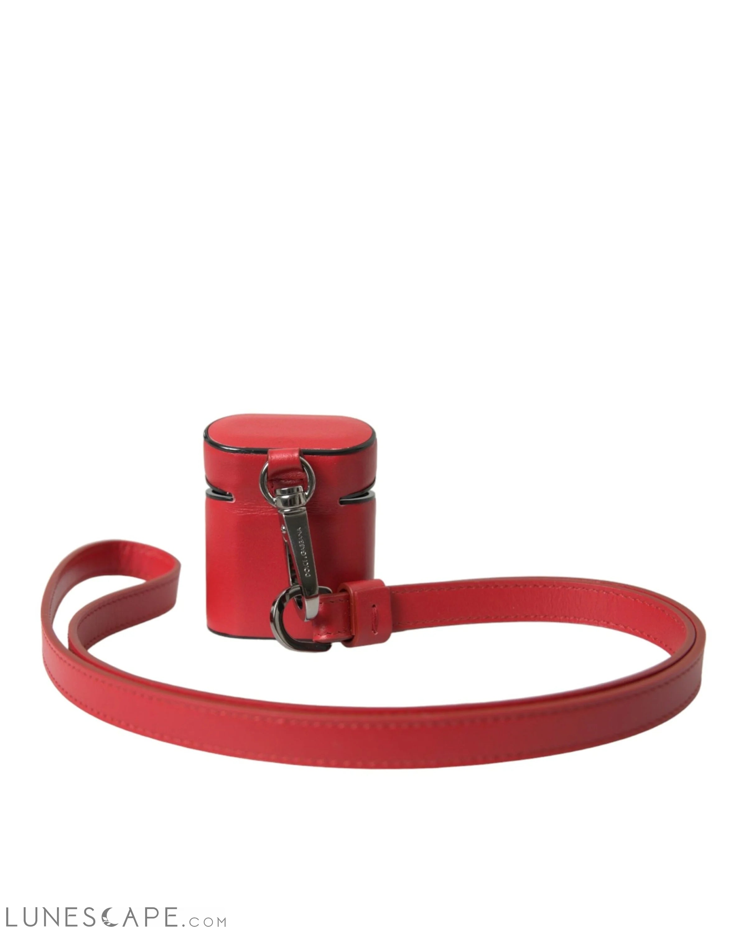 Dolce & Gabbana Red Calfskin Leather Logo Print Strap Men Airpods Case LUNESCAPE