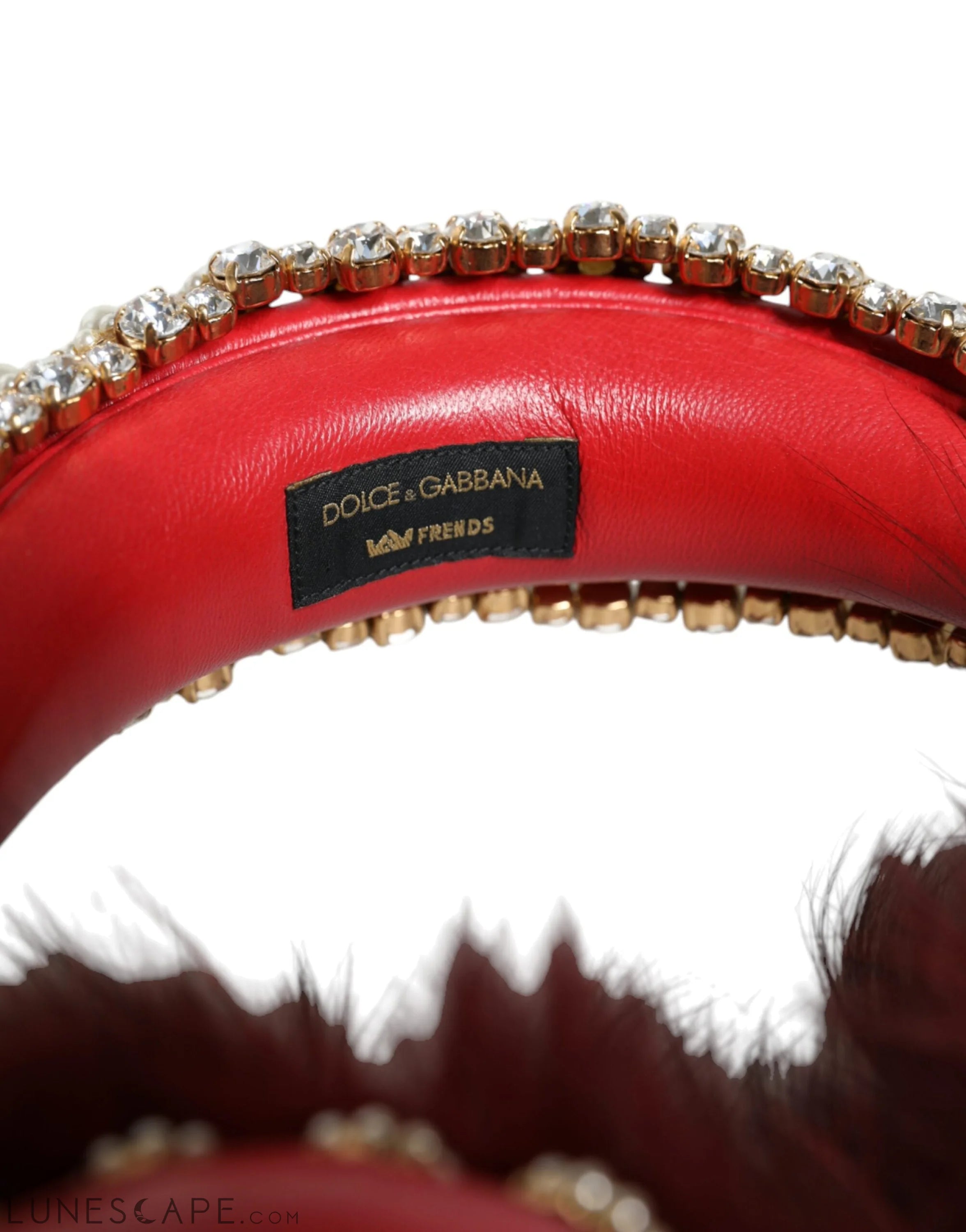 Dolce & Gabbana Red Gold Crystal Fur Headset Audio AUX Headphones LUNESCAPE