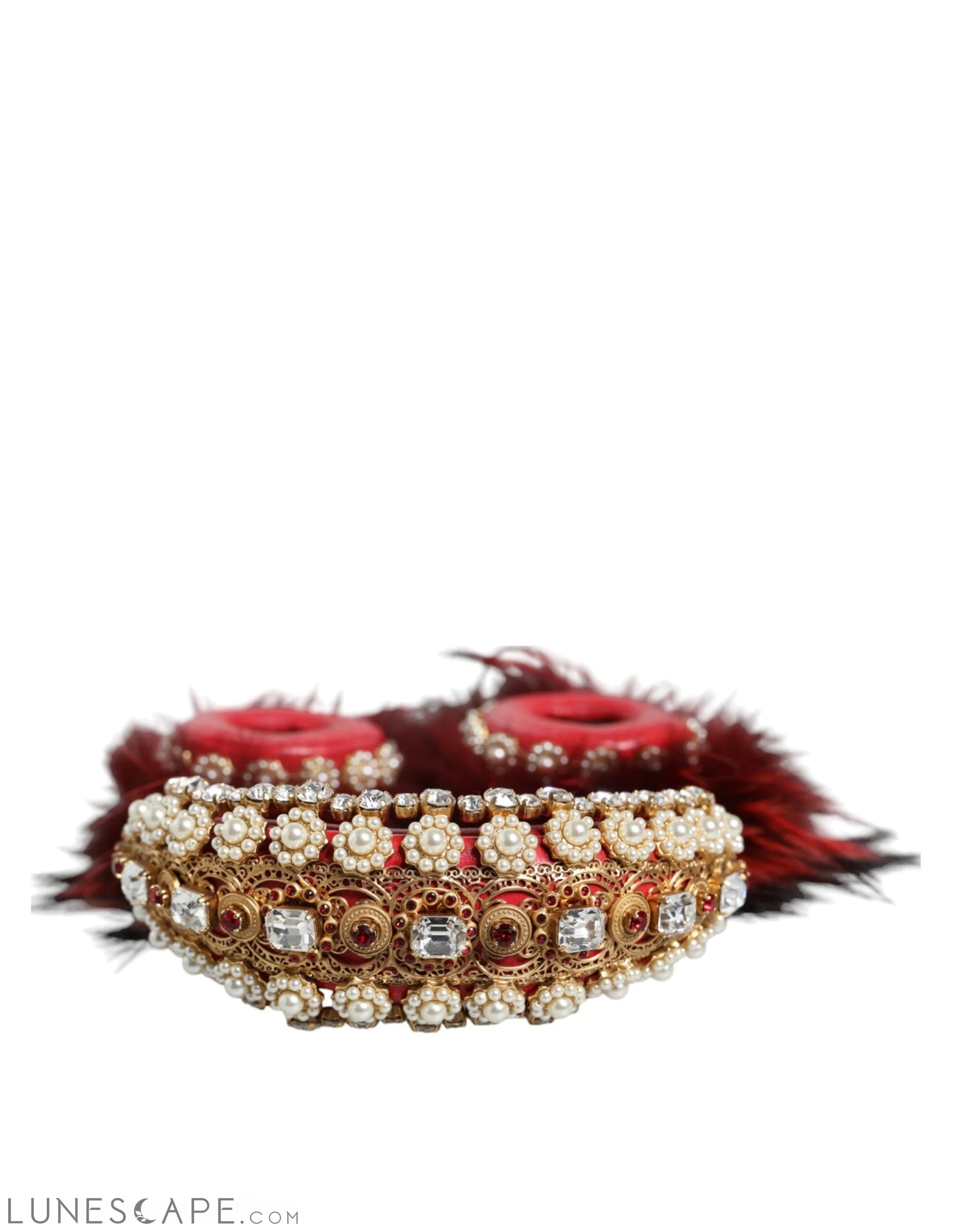 Dolce & Gabbana Red Gold Crystal Fur Headset Audio AUX Headphones LUNESCAPE
