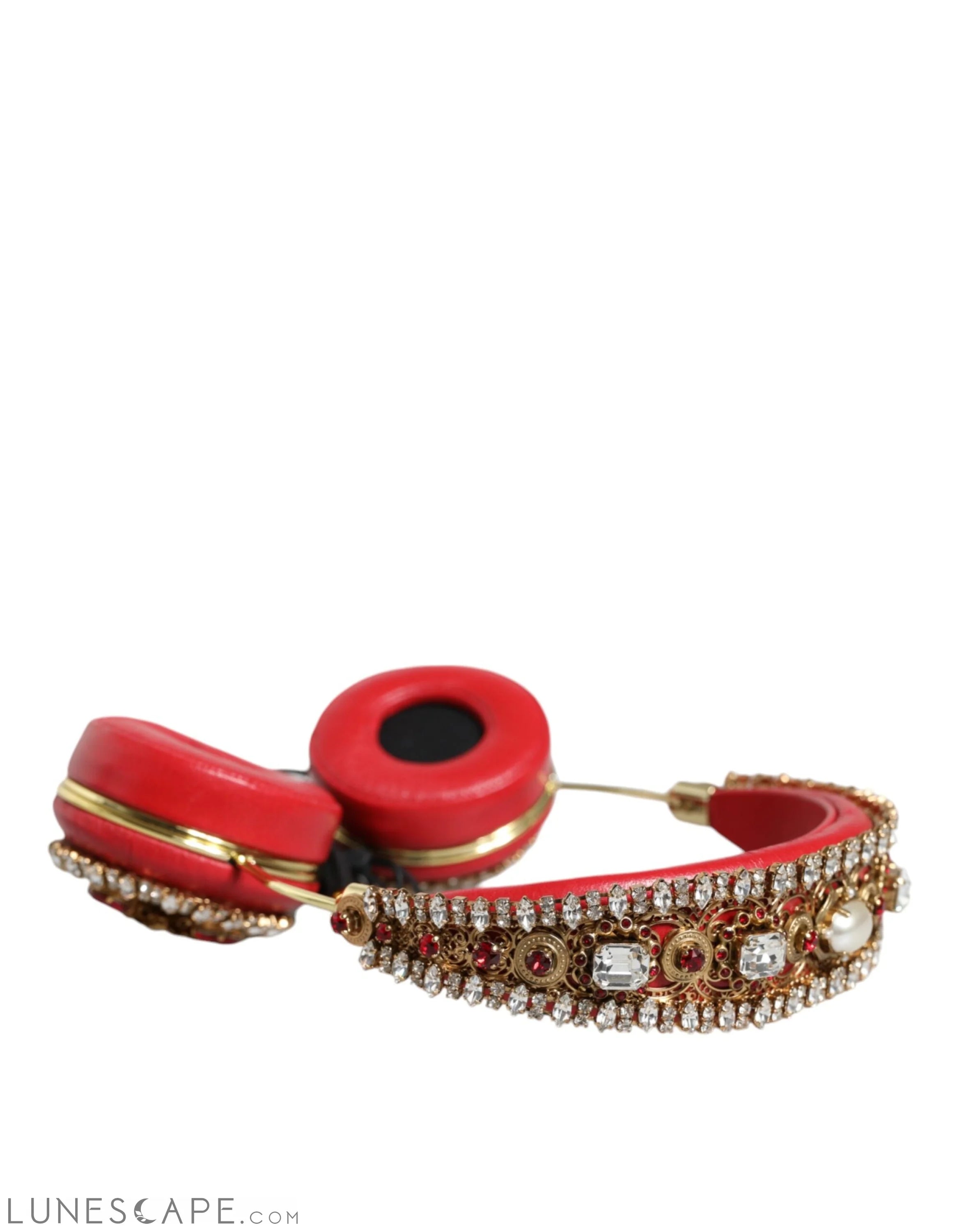 Dolce & Gabbana Red Nappa Leather Floral Crystal Headphone LUNESCAPE