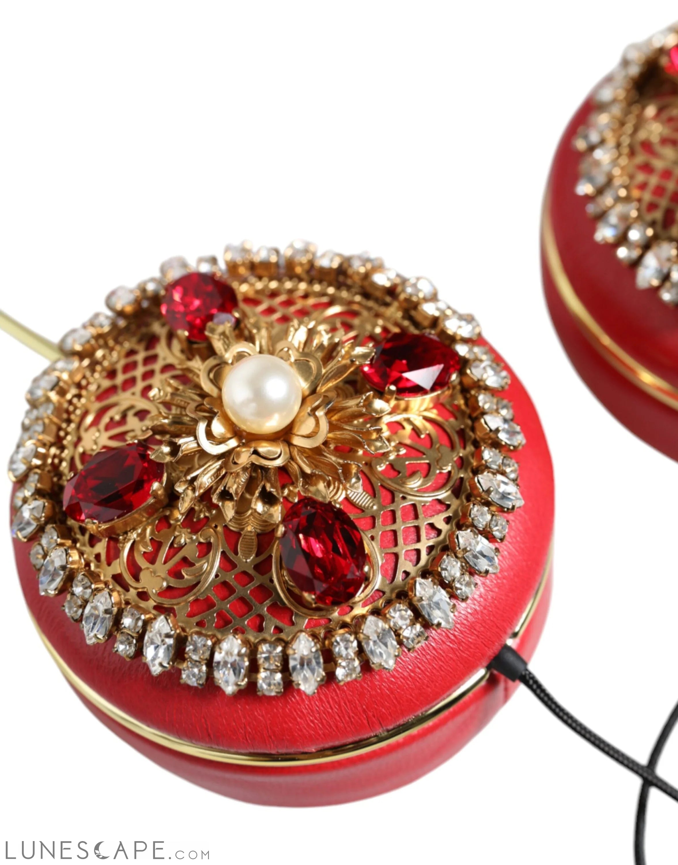 Dolce & Gabbana Red Nappa Leather Floral Crystal Headphone LUNESCAPE