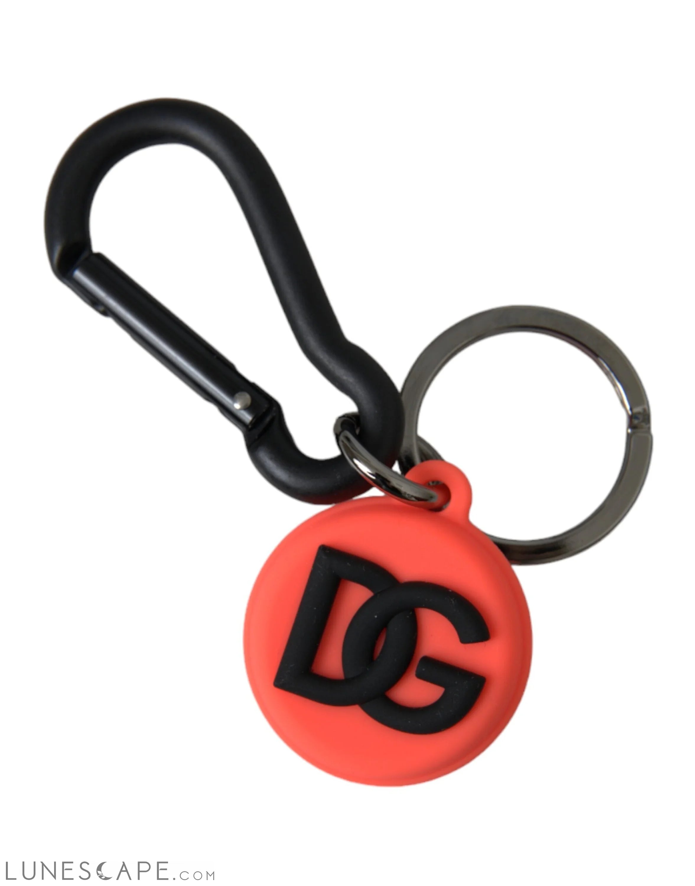 Dolce & Gabbana Red Orange Rubber DG Logo Round Metal Keychain LUNESCAPE