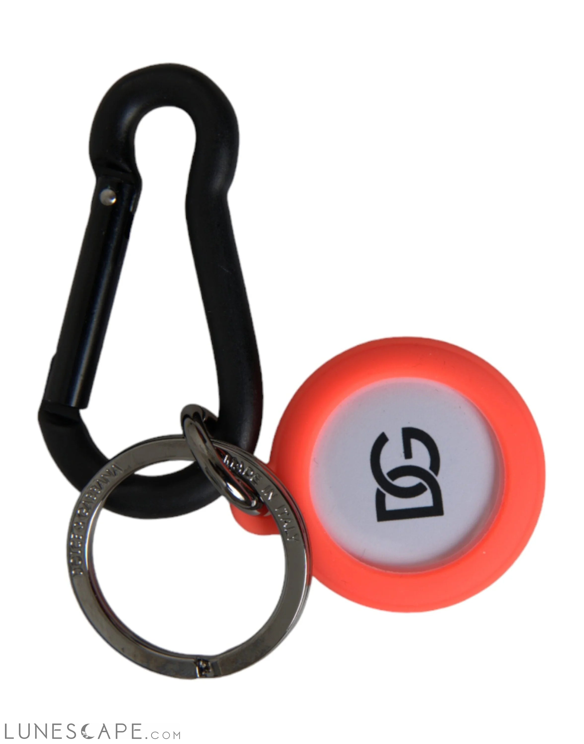 Dolce & Gabbana Red Orange Rubber DG Logo Round Metal Keychain LUNESCAPE