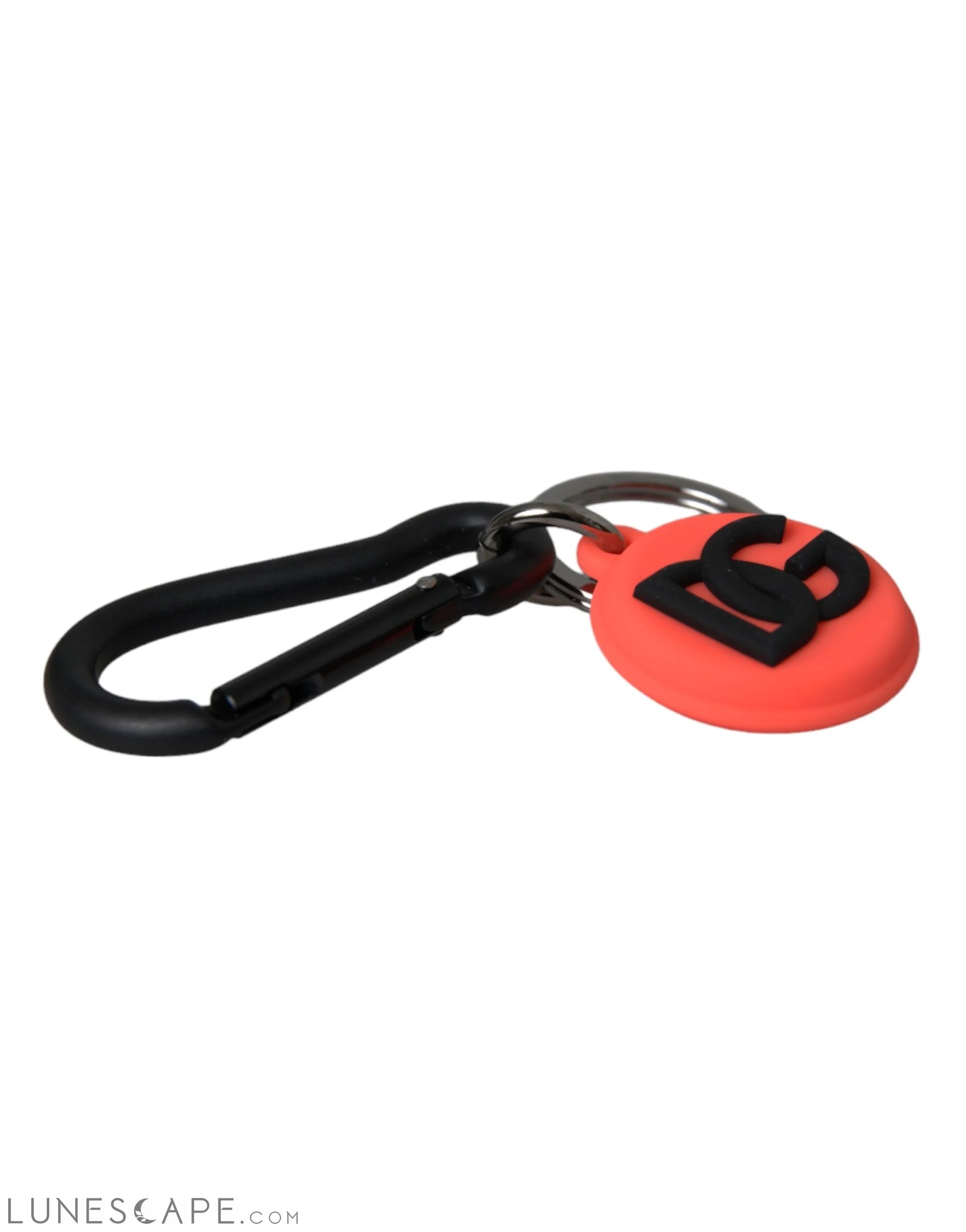 Dolce & Gabbana Red Orange Rubber DG Logo Round Metal Keychain LUNESCAPE