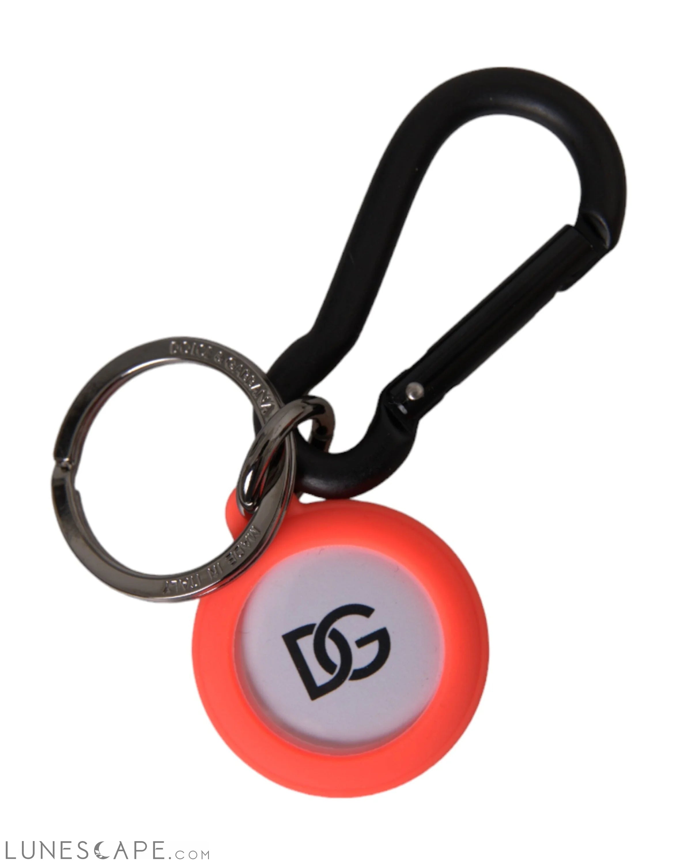 Dolce & Gabbana Red Orange Rubber DG Logo Round Metal Keychain LUNESCAPE