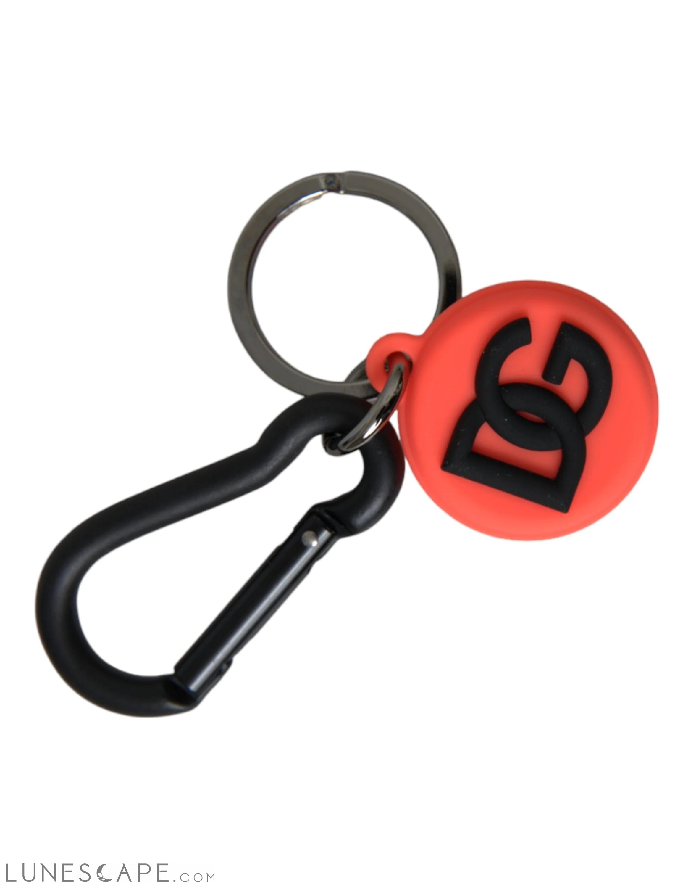 Dolce & Gabbana Red Orange Rubber DG Logo Round Metal Keychain LUNESCAPE