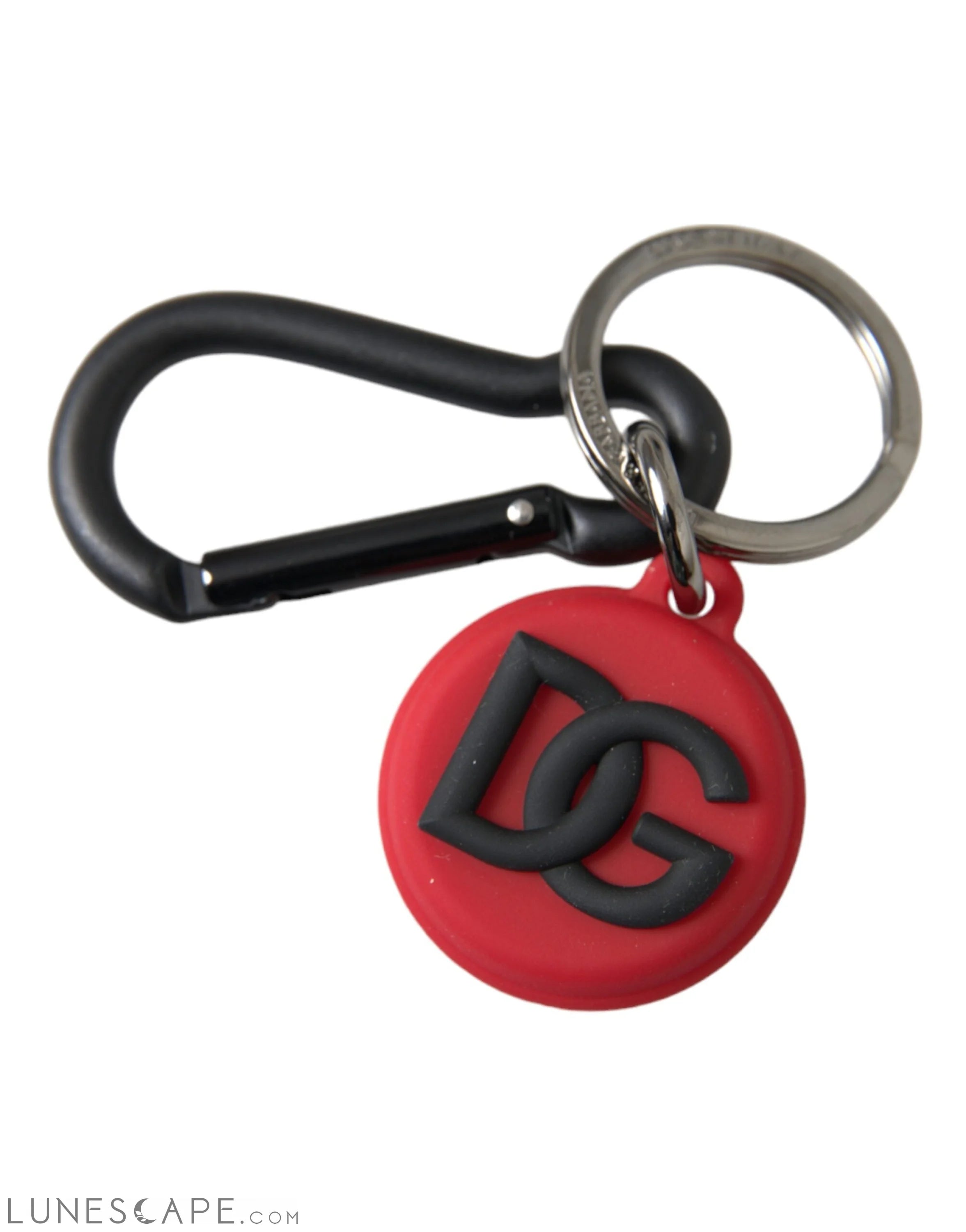 Dolce & Gabbana Red Rubber DG Logo Round Metal Brass Keychain LUNESCAPE