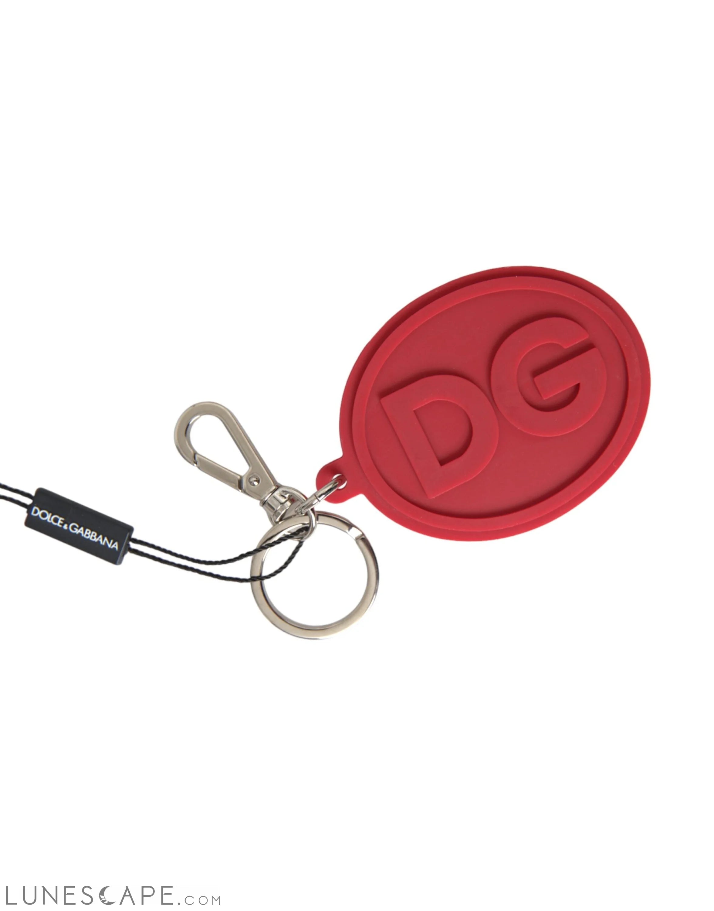Dolce & Gabbana Red Rubber DG Logo Silver Brass Metal Keychain LUNESCAPE