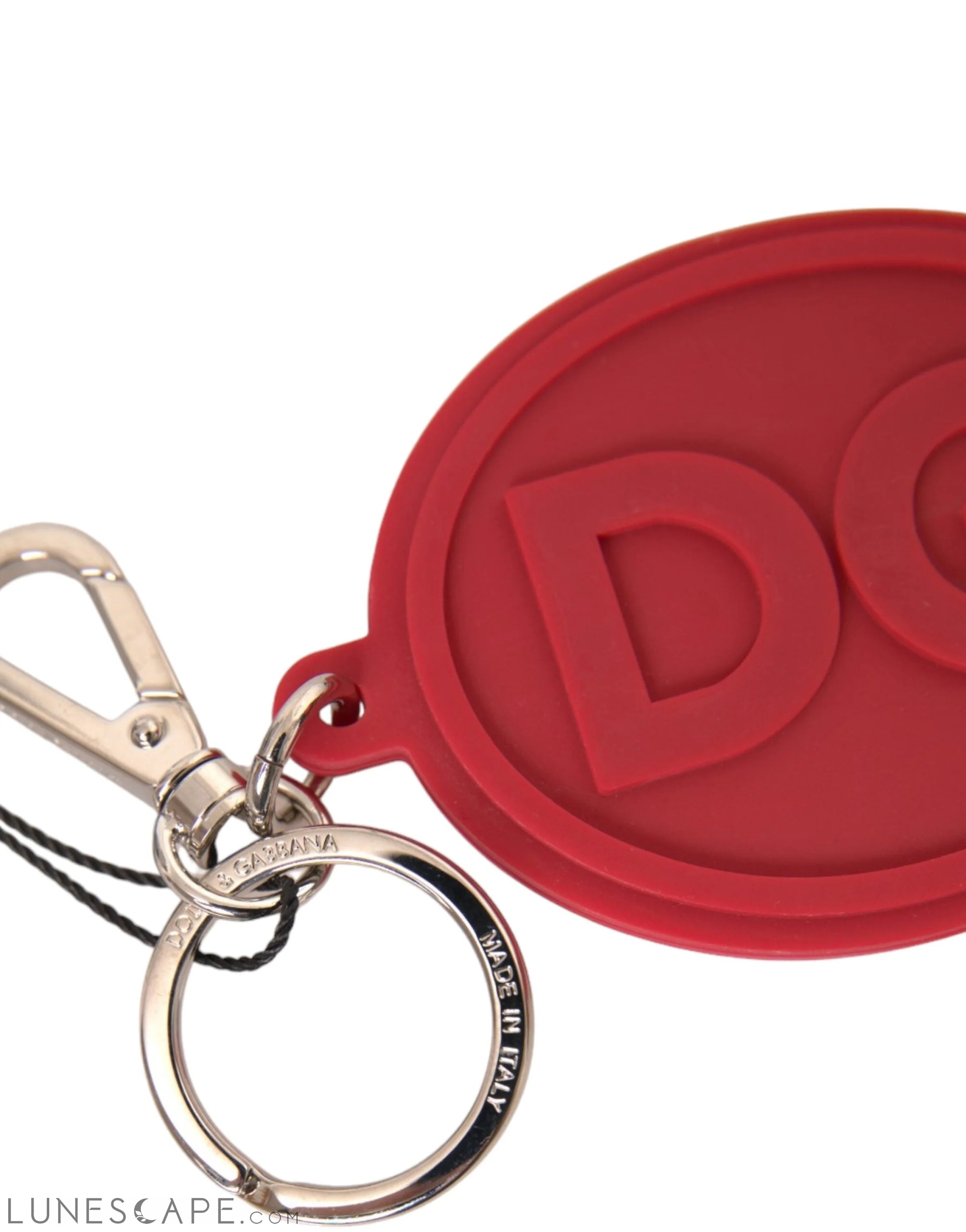 Dolce & Gabbana Red Rubber DG Logo Silver Brass Metal Keychain LUNESCAPE