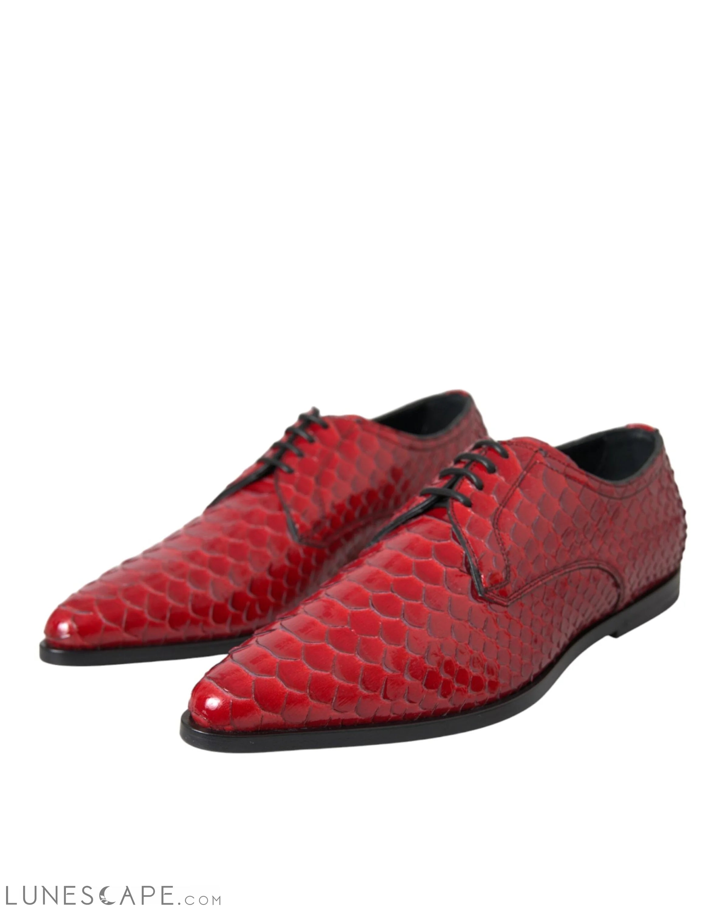 Dolce & Gabbana Red Textured Varnished Derby Men Formal Shoes LUNESCAPE