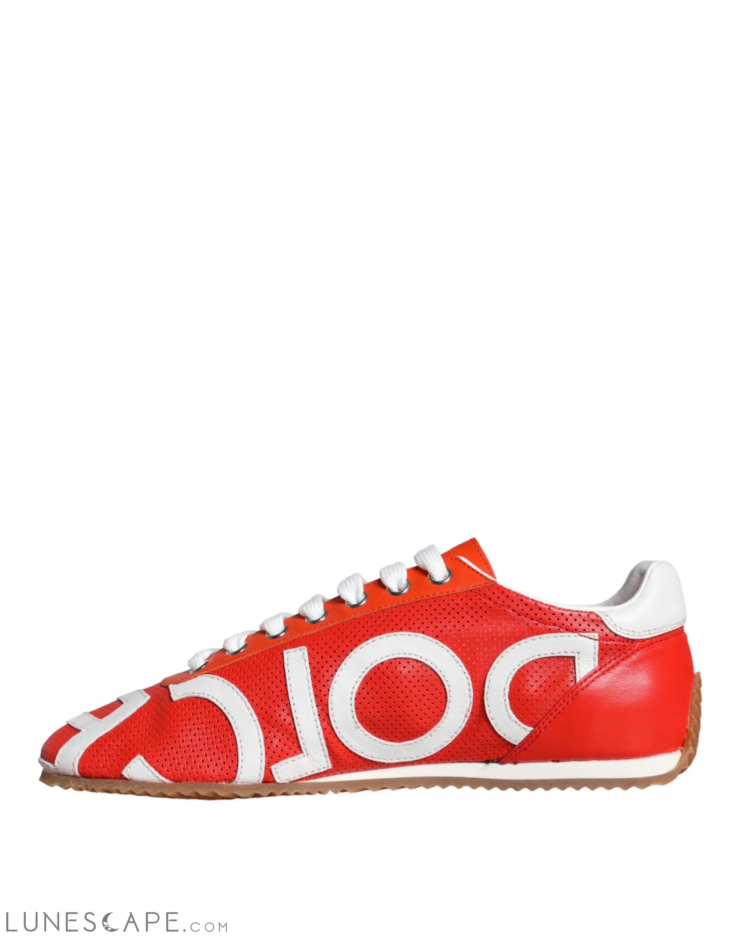 Dolce & Gabbana Red White Leather Logo Casual Sneakers Shoes LUNESCAPE