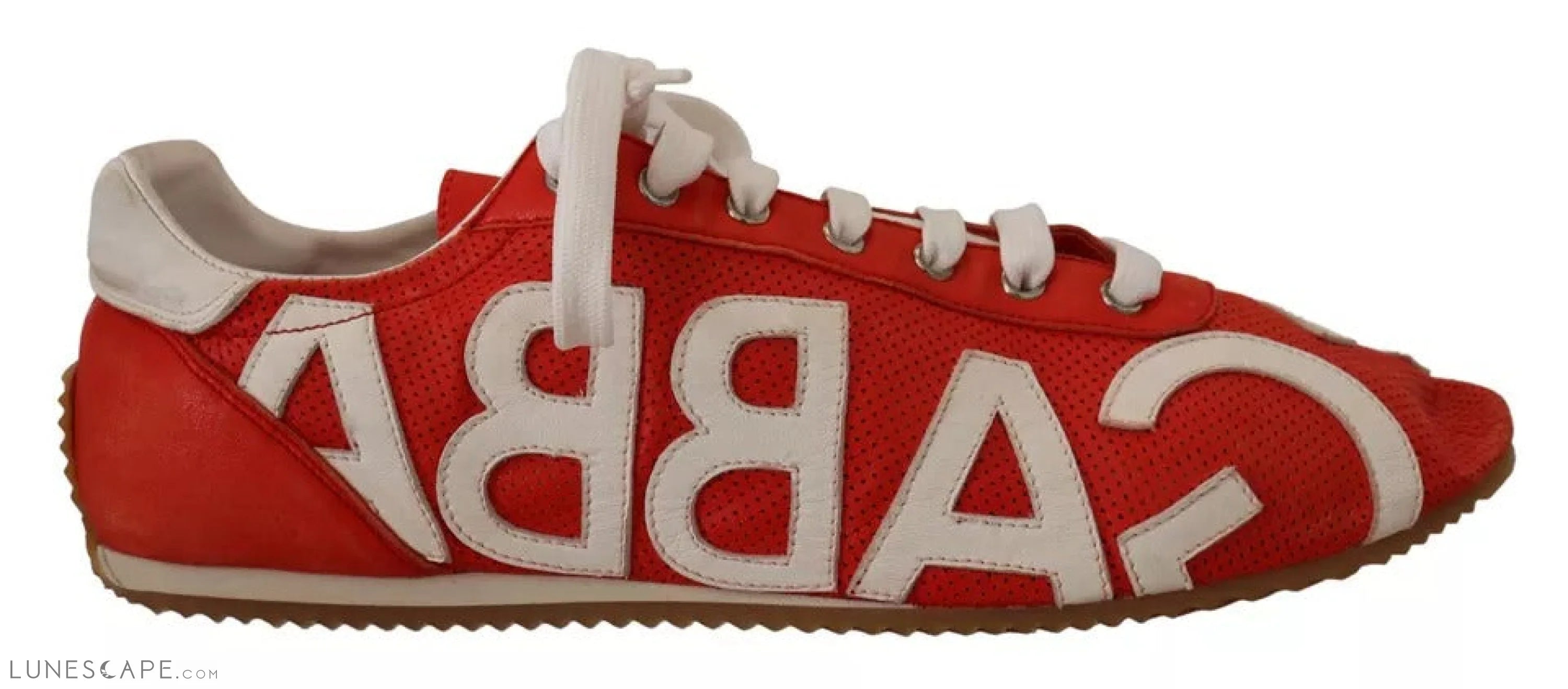 Dolce & Gabbana Red White Leather Mens Logo Casual Sneakers Shoes LUNESCAPE