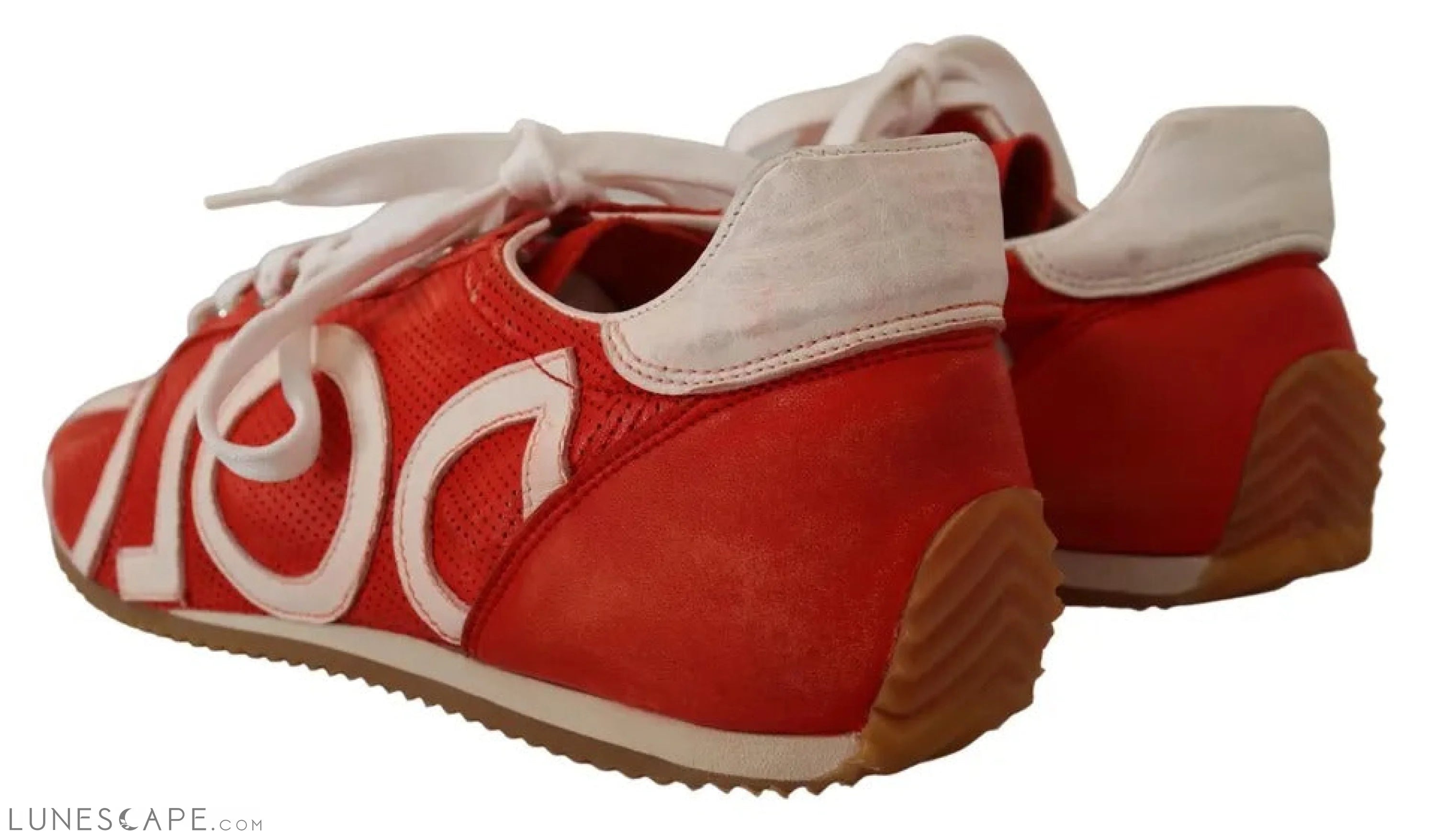 Dolce & Gabbana Red White Leather Mens Logo Casual Sneakers Shoes LUNESCAPE