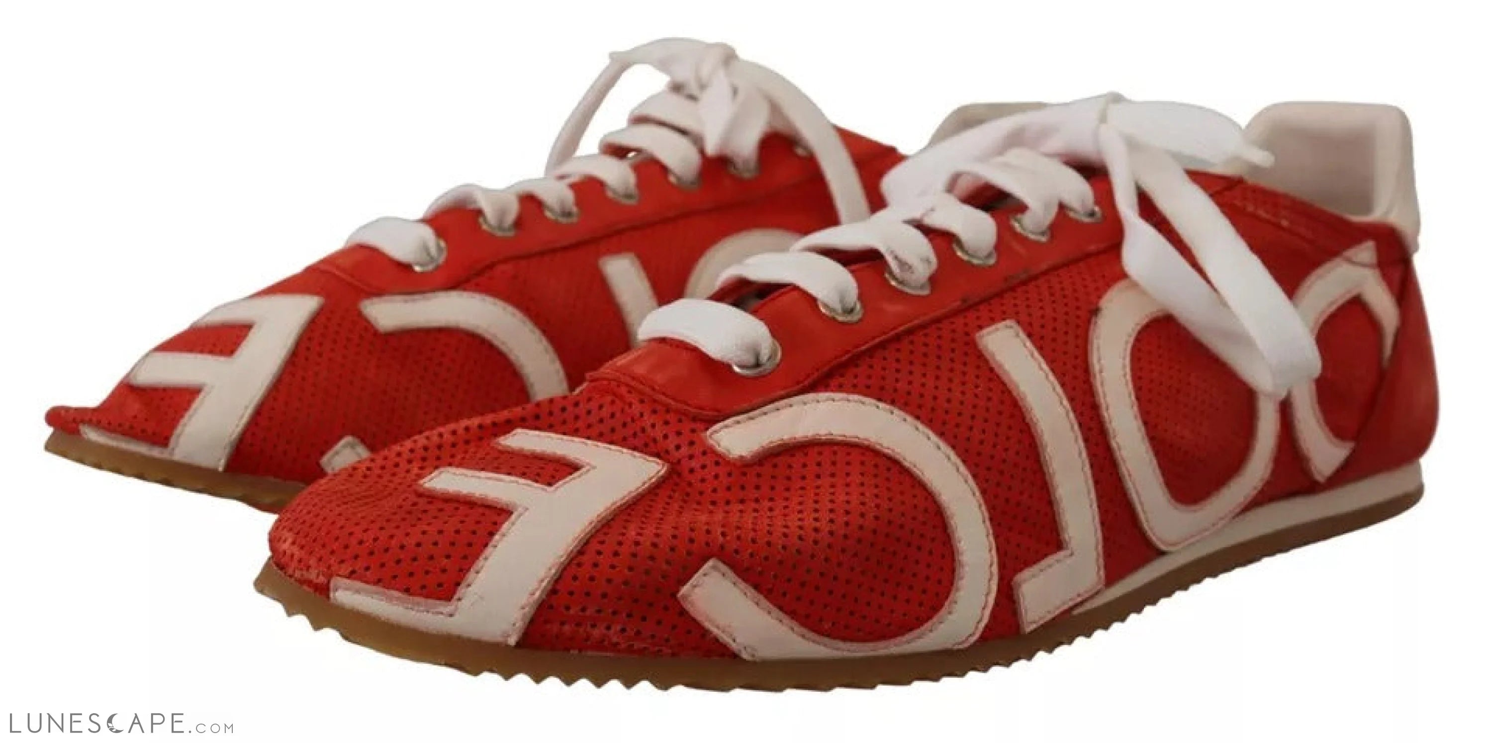 Dolce & Gabbana Red White Leather Mens Logo Casual Sneakers Shoes LUNESCAPE