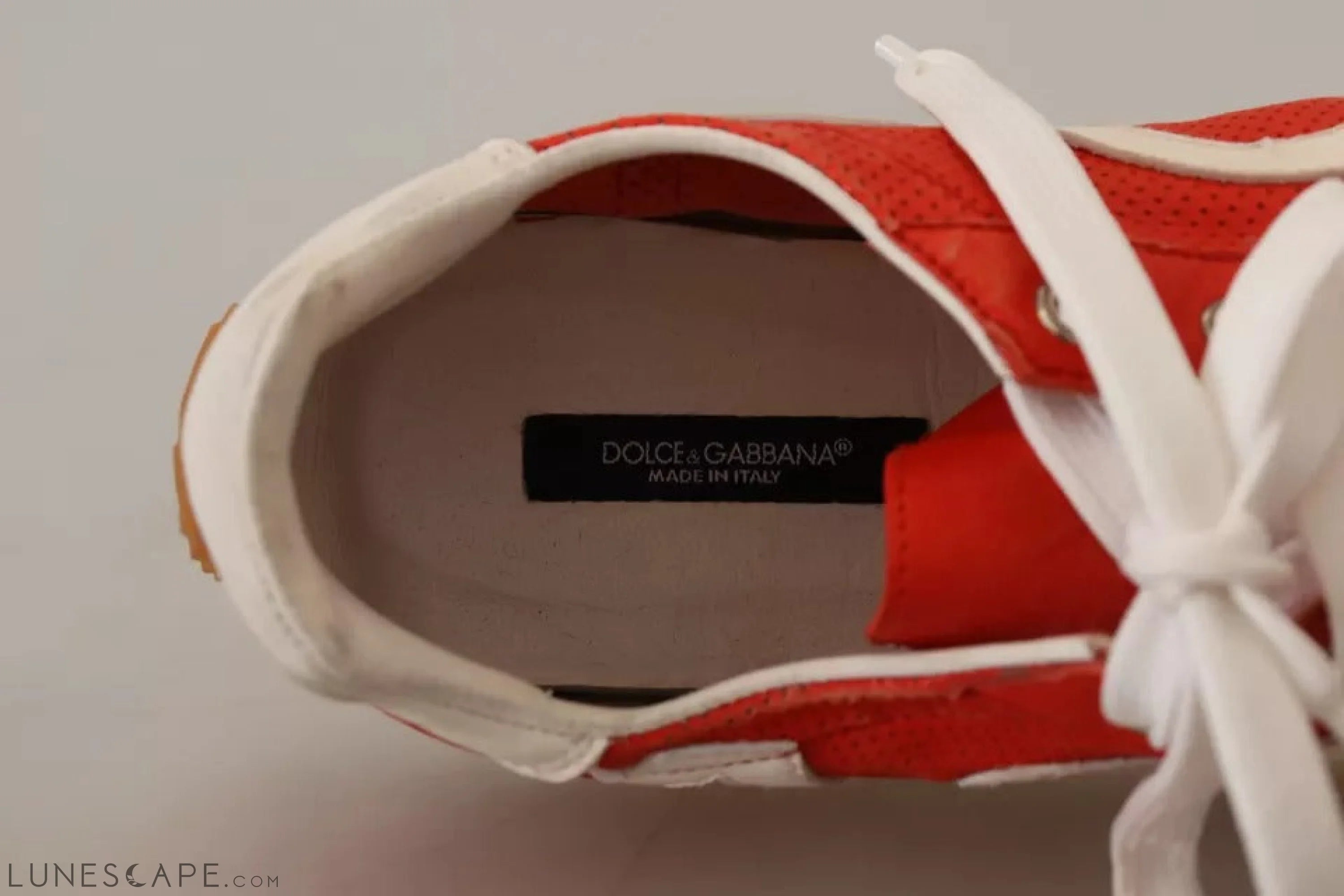 Dolce & Gabbana Red White Leather Mens Logo Casual Sneakers Shoes LUNESCAPE