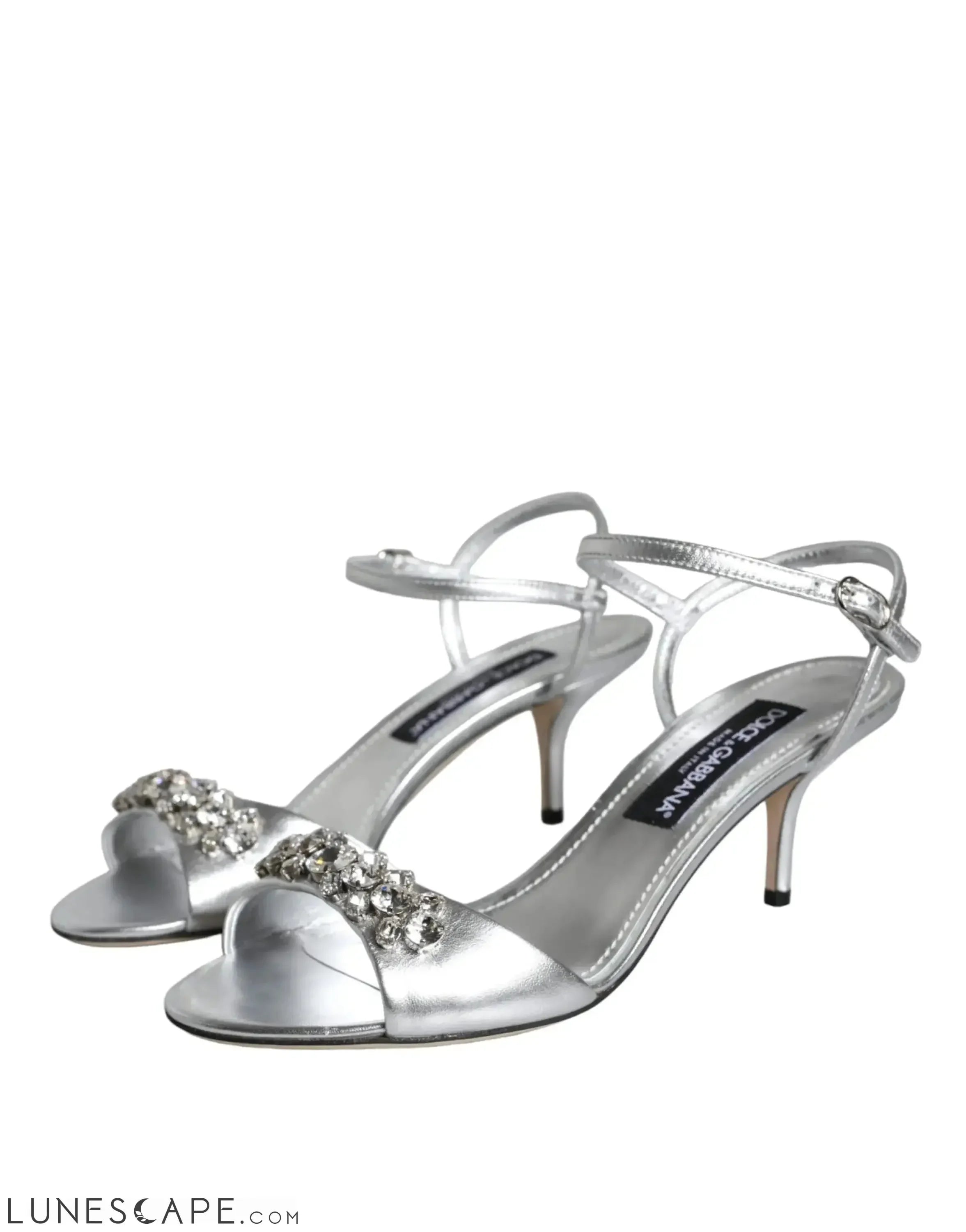 Dolce & Gabbana Silver Crystal AnkleStrap Keira Sandals LUNESCAPE