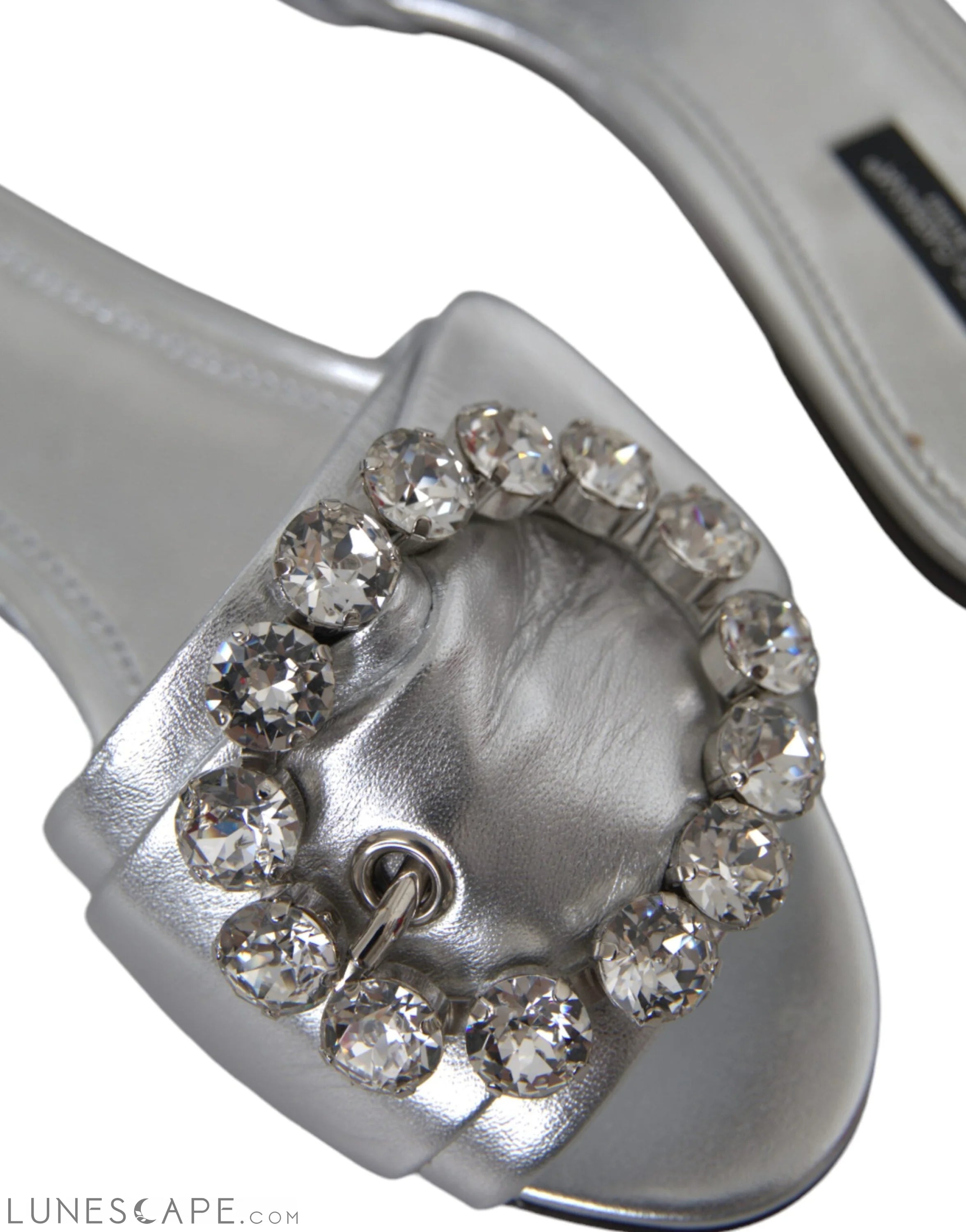 Dolce & Gabbana Silver Crystal Leather Flats Sandals Shoes LUNESCAPE