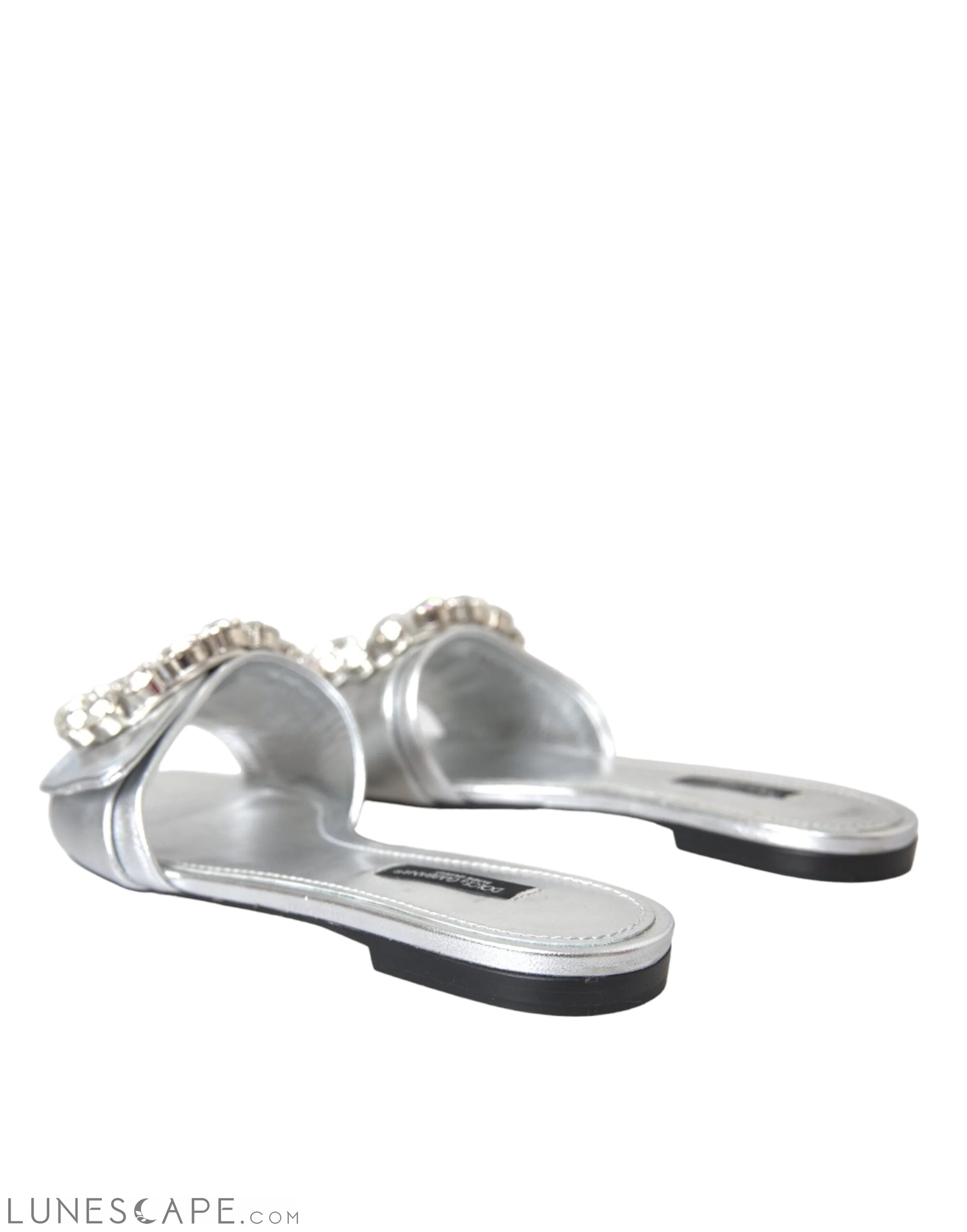 Dolce & Gabbana Silver Crystal Leather Flats Sandals Shoes LUNESCAPE