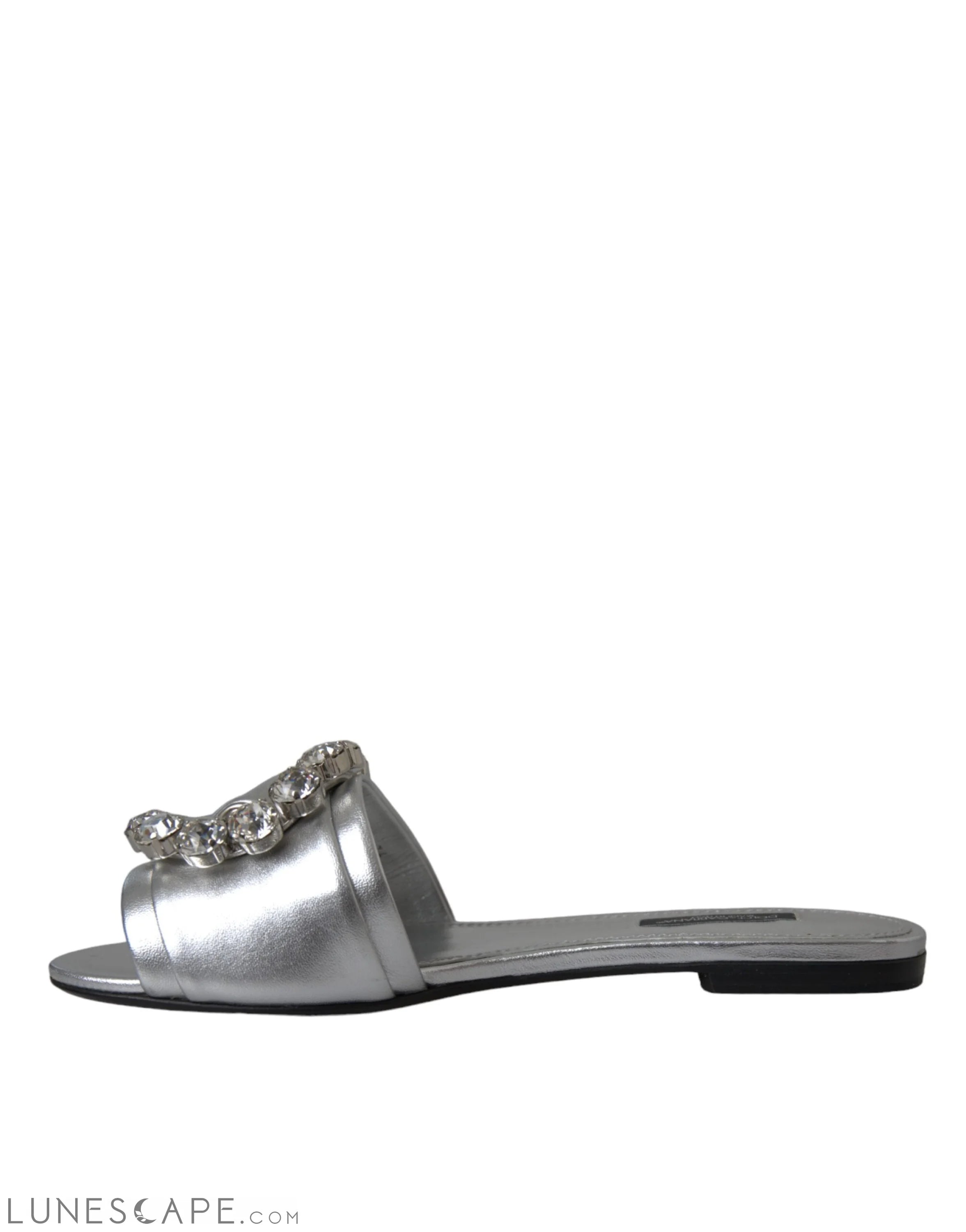 Dolce & Gabbana Silver Crystal Leather Flats Sandals Shoes LUNESCAPE