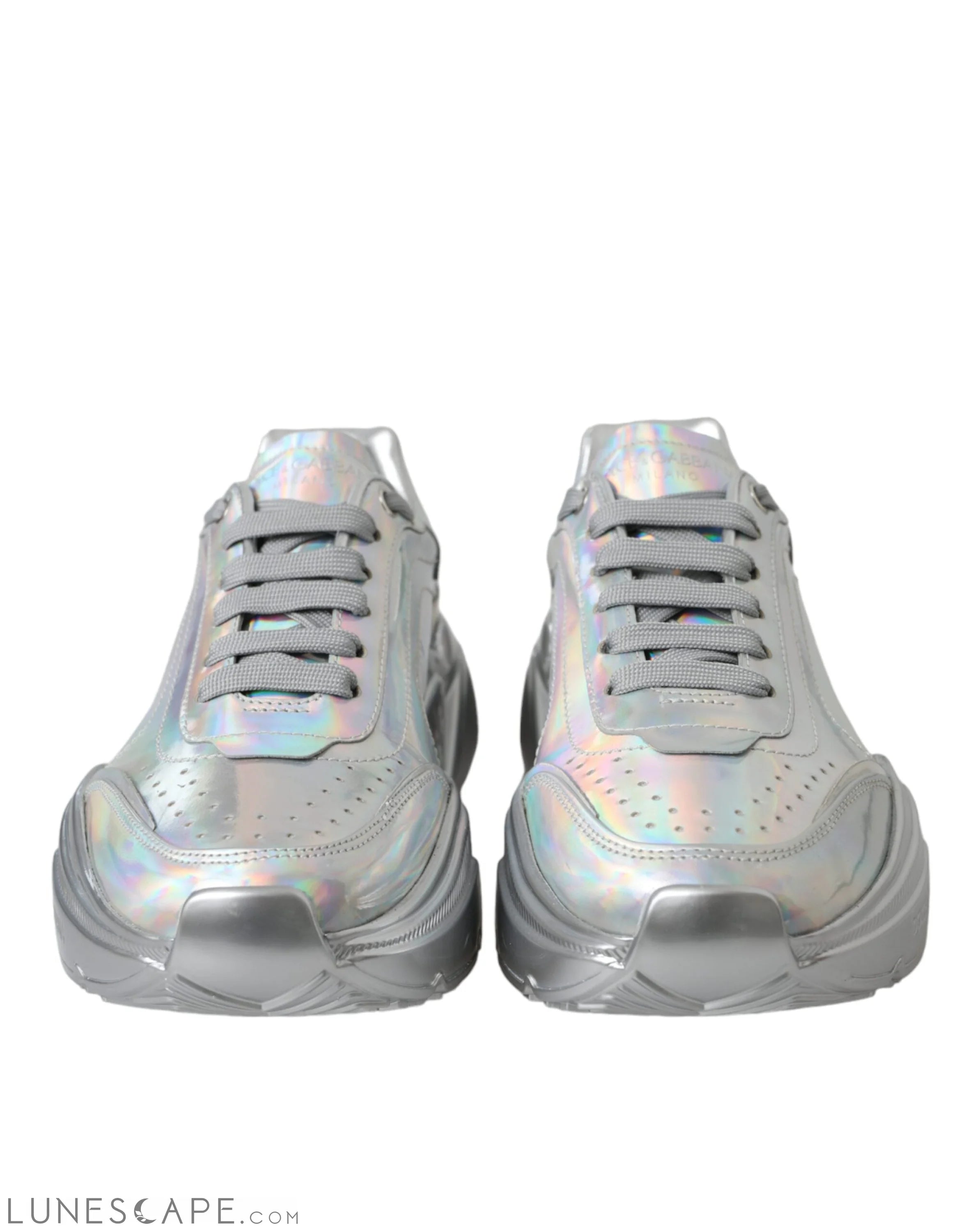 Dolce & Gabbana Silver Iridescent DAYMASTER Leather Sneakers Shoes LUNESCAPE