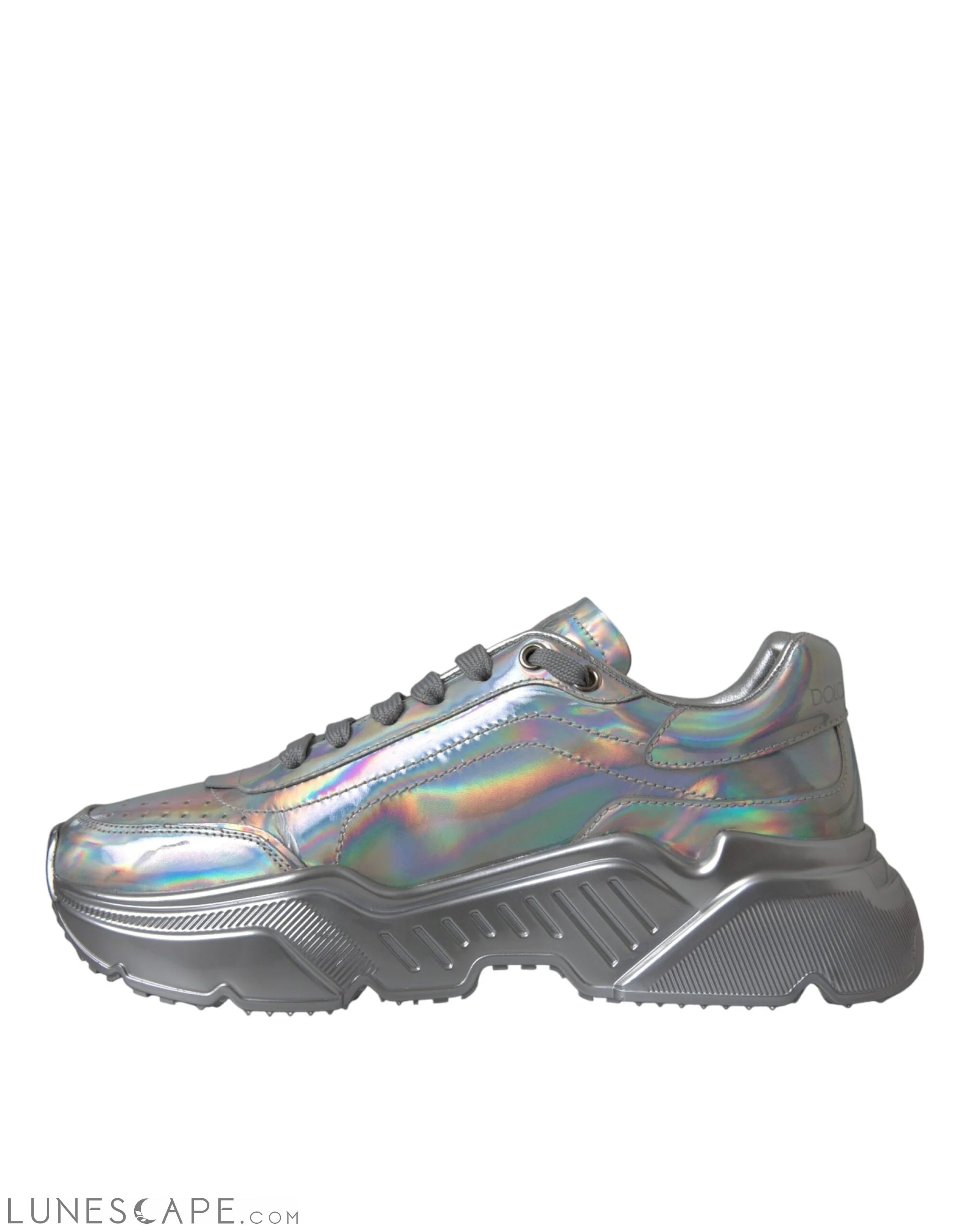 Dolce & Gabbana Silver Iridescent DAYMASTER Leather Sneakers Shoes LUNESCAPE