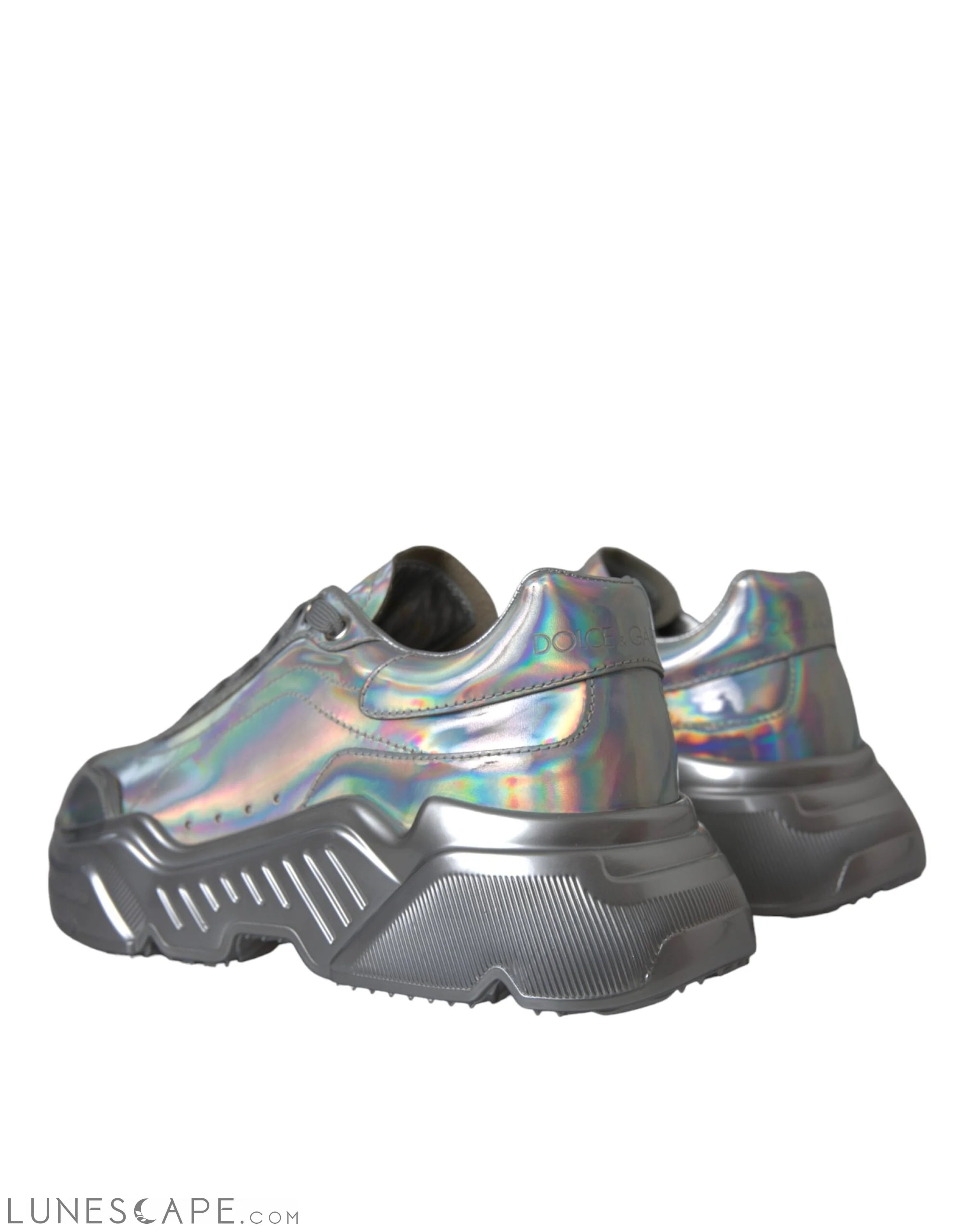 Dolce & Gabbana Silver Iridescent DAYMASTER Leather Sneakers Shoes LUNESCAPE